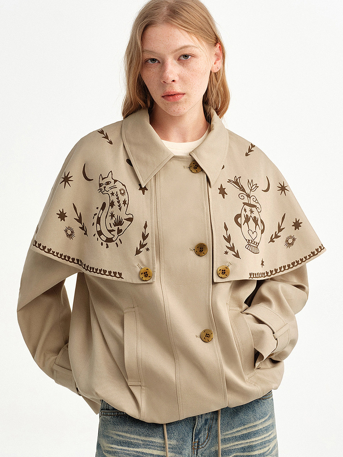 Outtheblue Lyocell Cotton Cropped Cape Trench Jacket | Canton Collective
