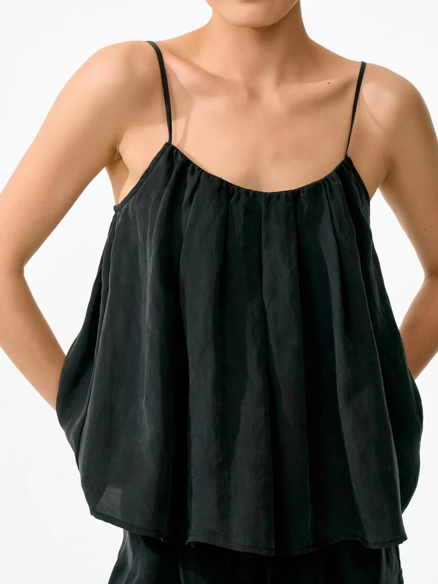FirstFloor Matte Tencel Pleated Babydoll Cami Top | Canton Collective