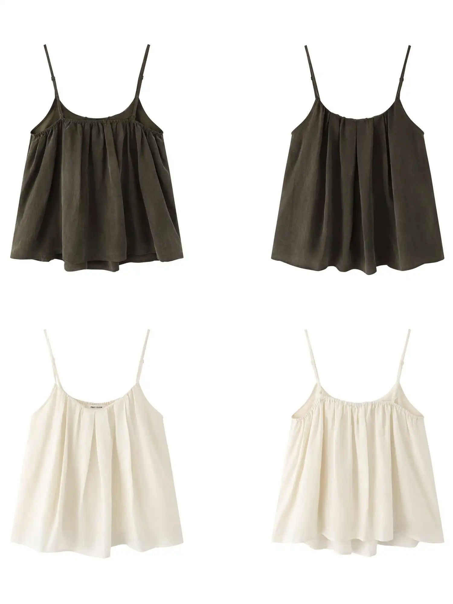 FirstFloor Matte Tencel Pleated Babydoll Cami Top | Canton Collective