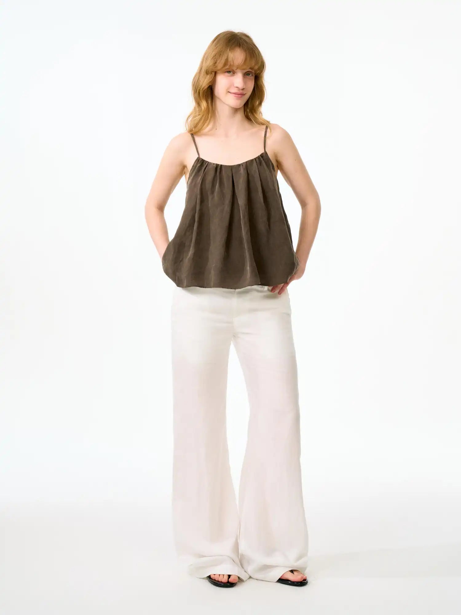 FirstFloor Matte Tencel Pleated Babydoll Cami Top | Canton Collective