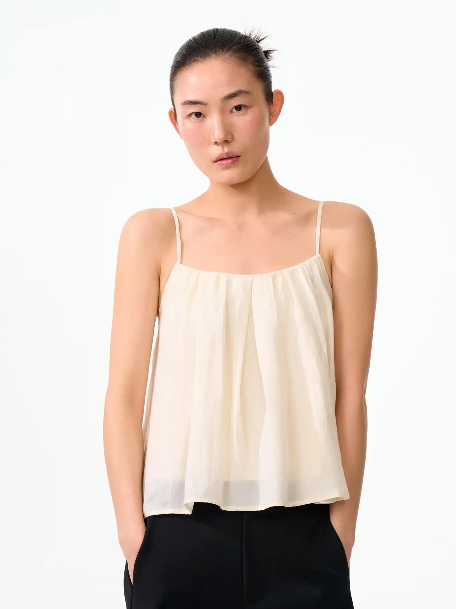 FirstFloor Matte Tencel Pleated Babydoll Cami Top | Canton Collective