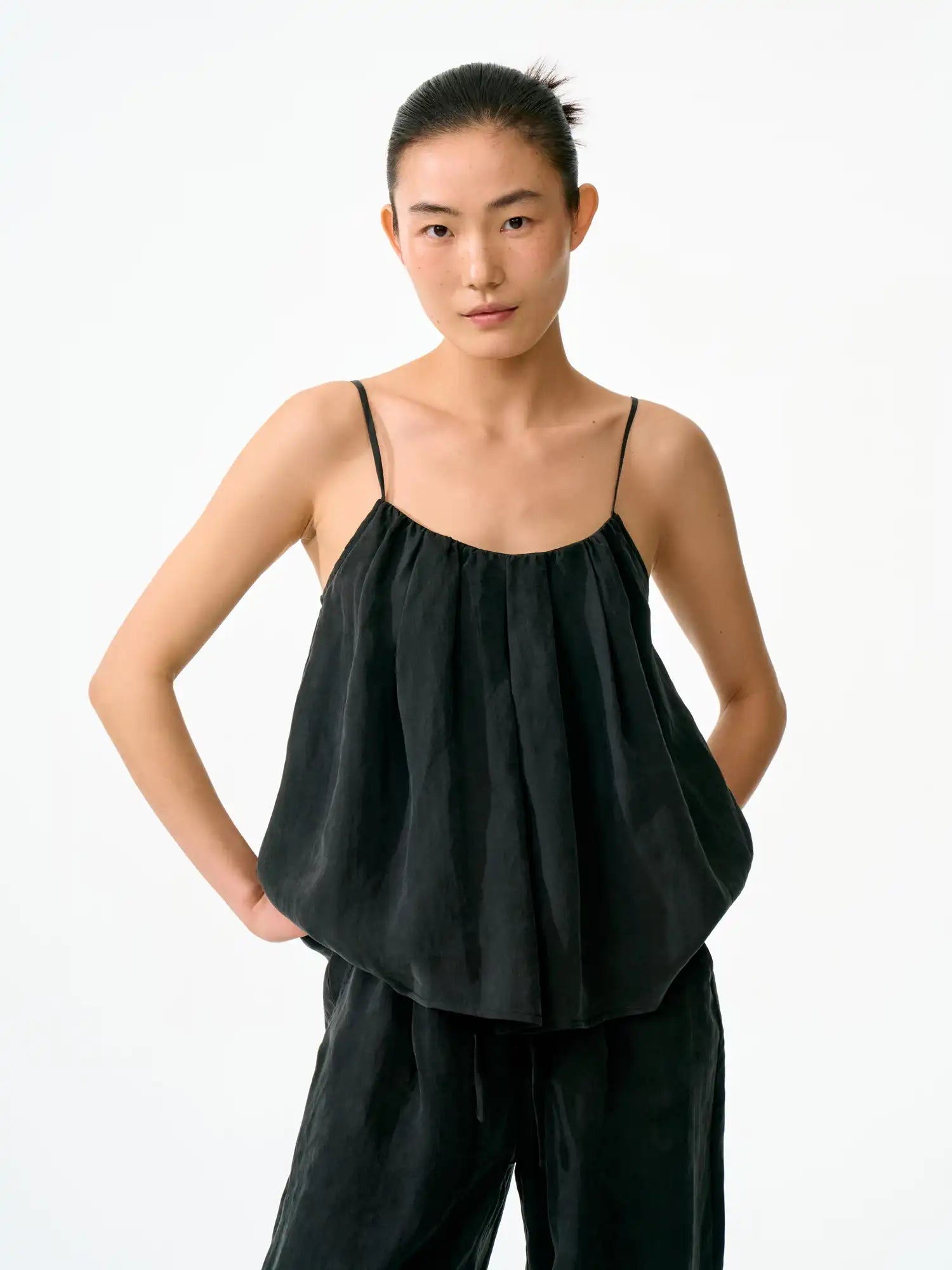 FirstFloor Matte Tencel Pleated Babydoll Cami Top | Canton Collective