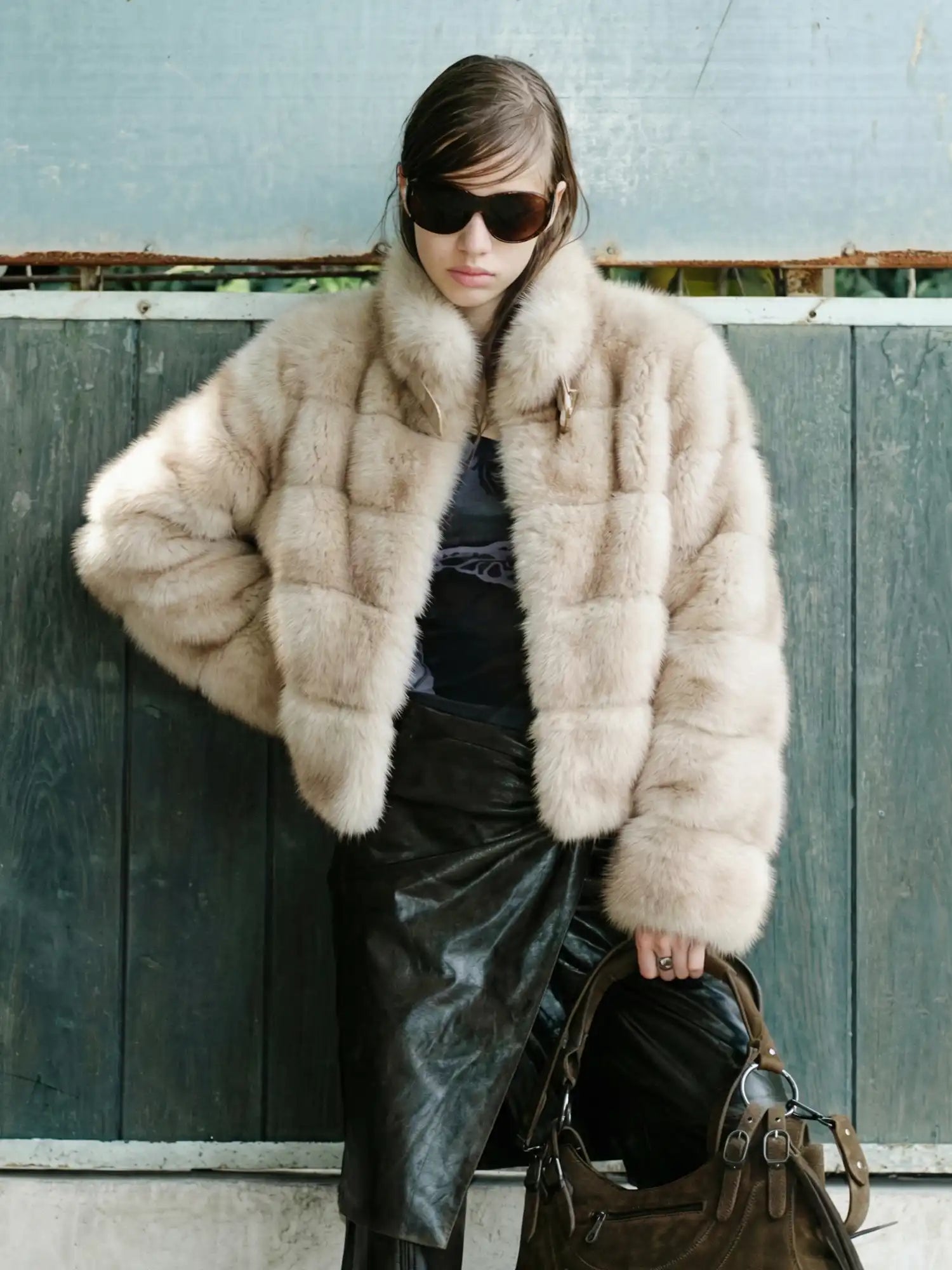 2th Desire Metal Buckle Stand Collar Fur Coat | Canton Collective