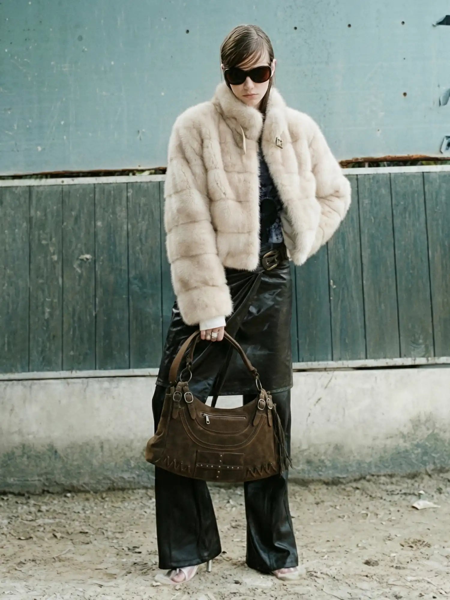 2th Desire Metal Buckle Stand Collar Fur Coat | Canton Collective