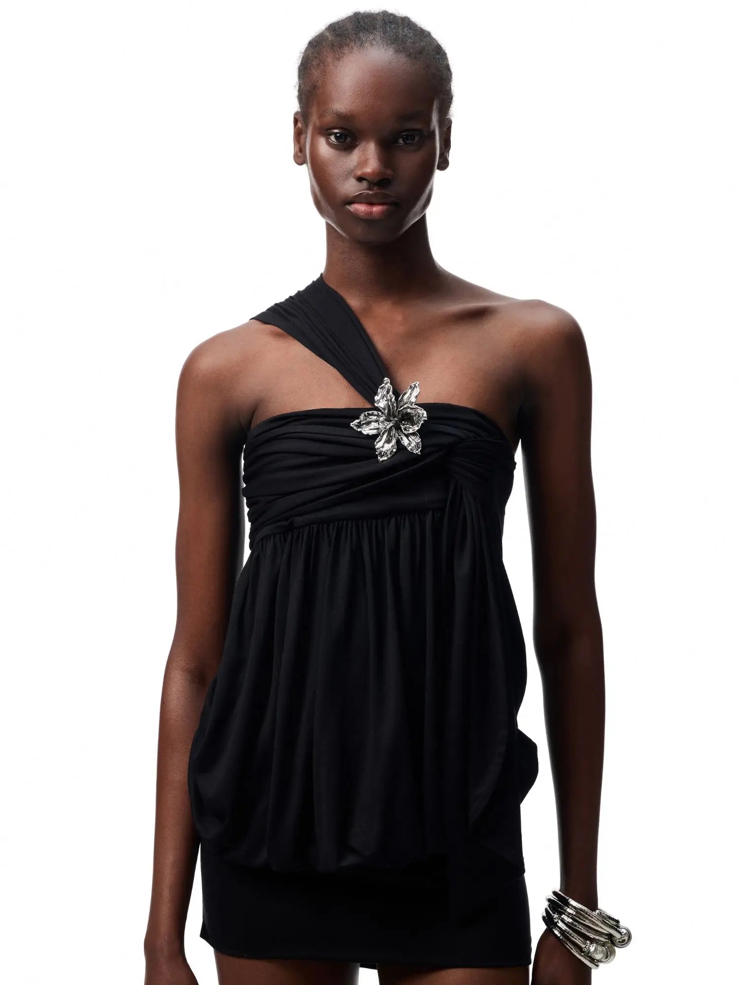 1Jinn Studio Metal Flower Pleated Strapless Mini Dress | Canton Collective