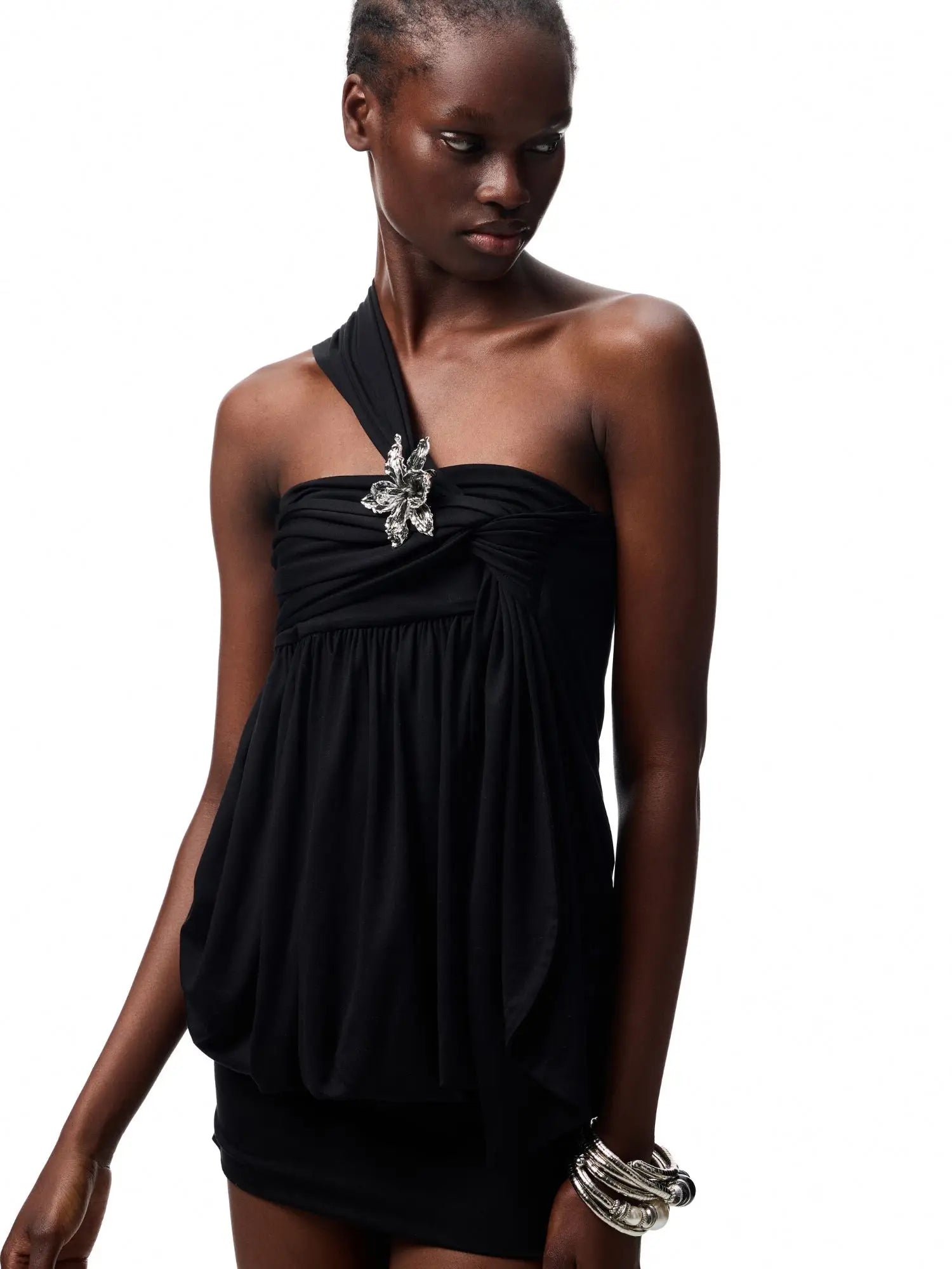 1Jinn Studio Metal Flower Pleated Strapless Mini Dress | Canton Collective