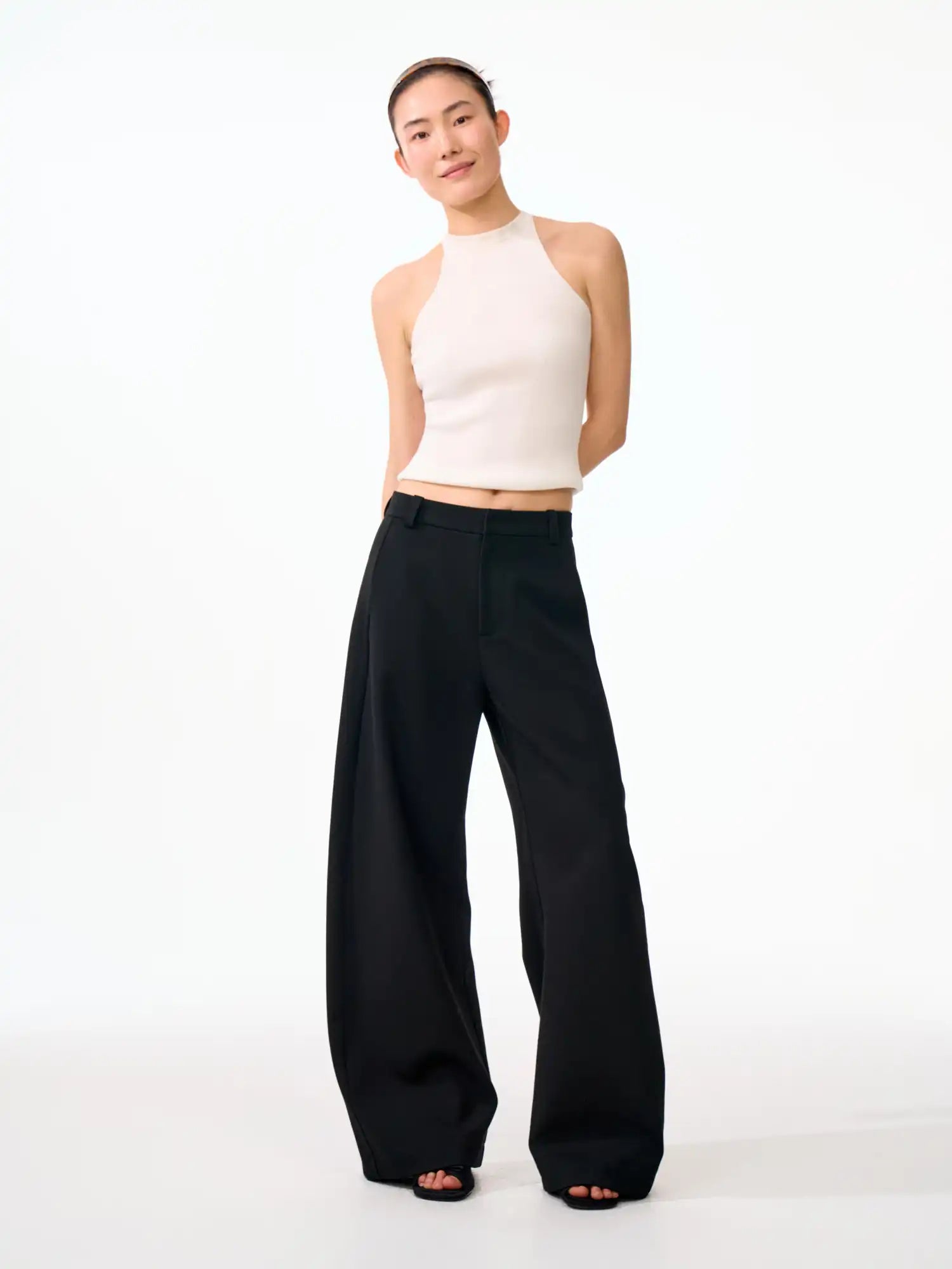 FirstFloor Minimal Curved Leg High Rise Wide Pants | Canton Collective