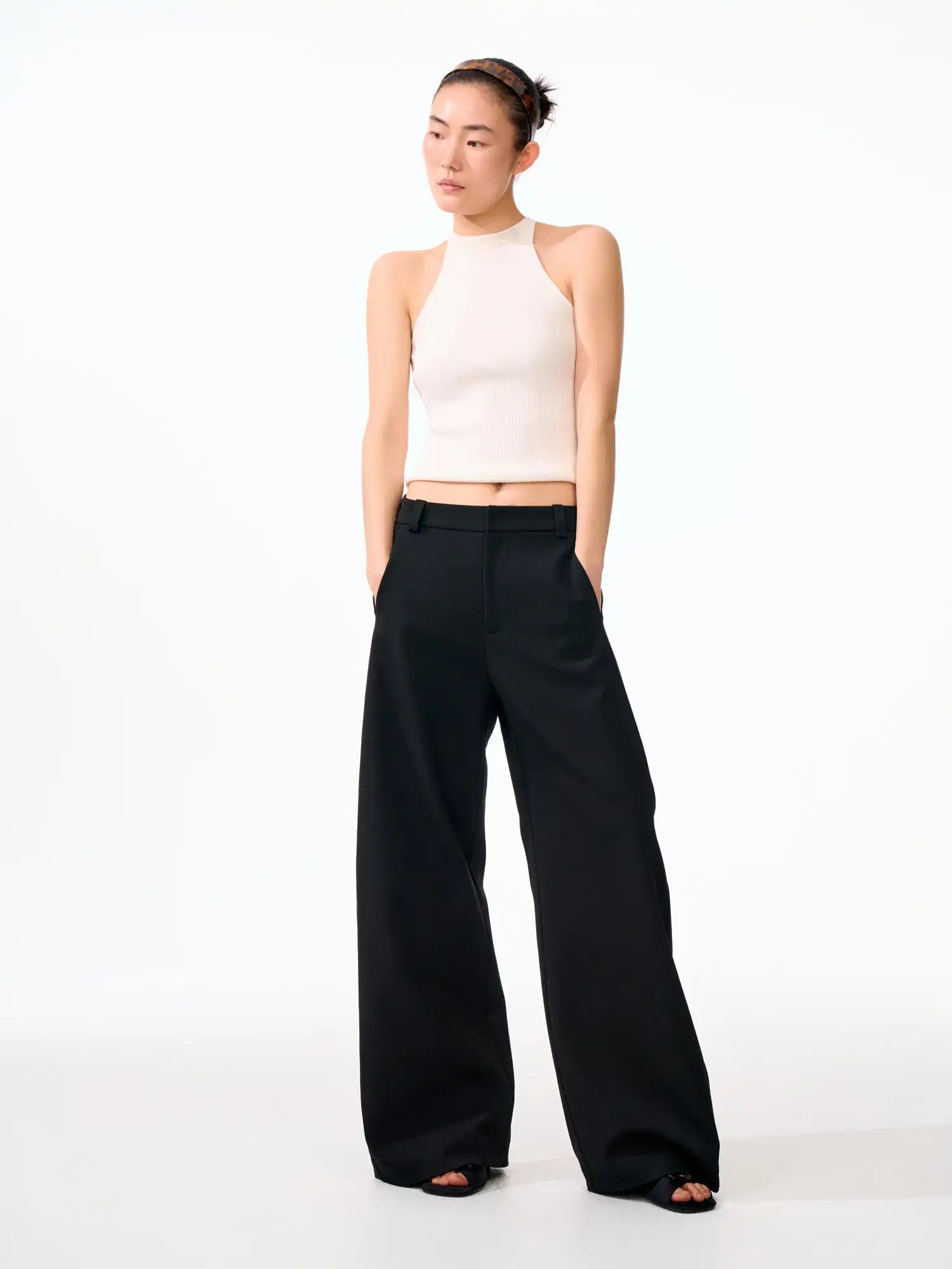 FirstFloor Minimal Curved Leg High Rise Wide Pants | Canton Collective