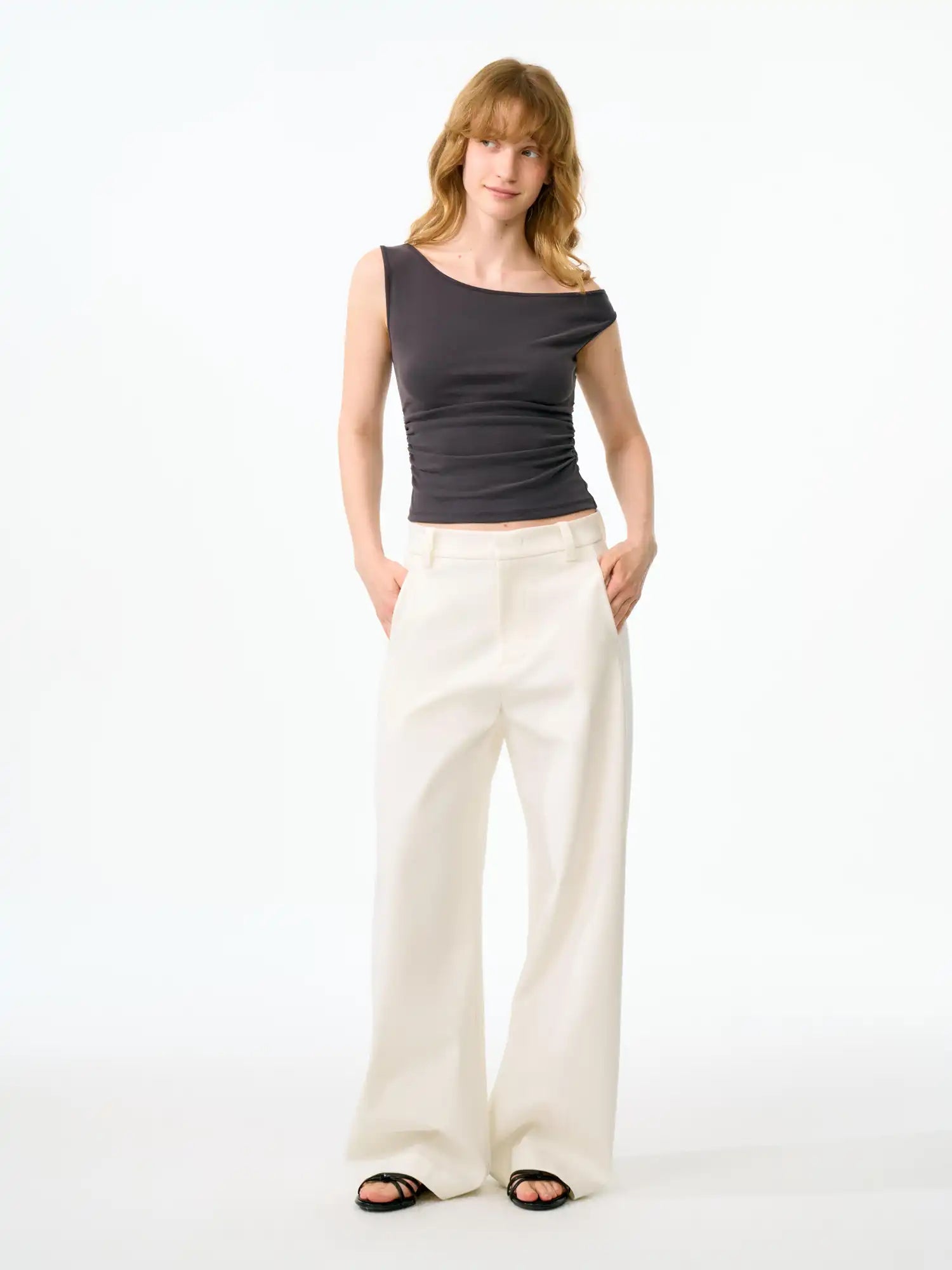 FirstFloor Minimal Curved Leg High Rise Wide Pants | Canton Collective