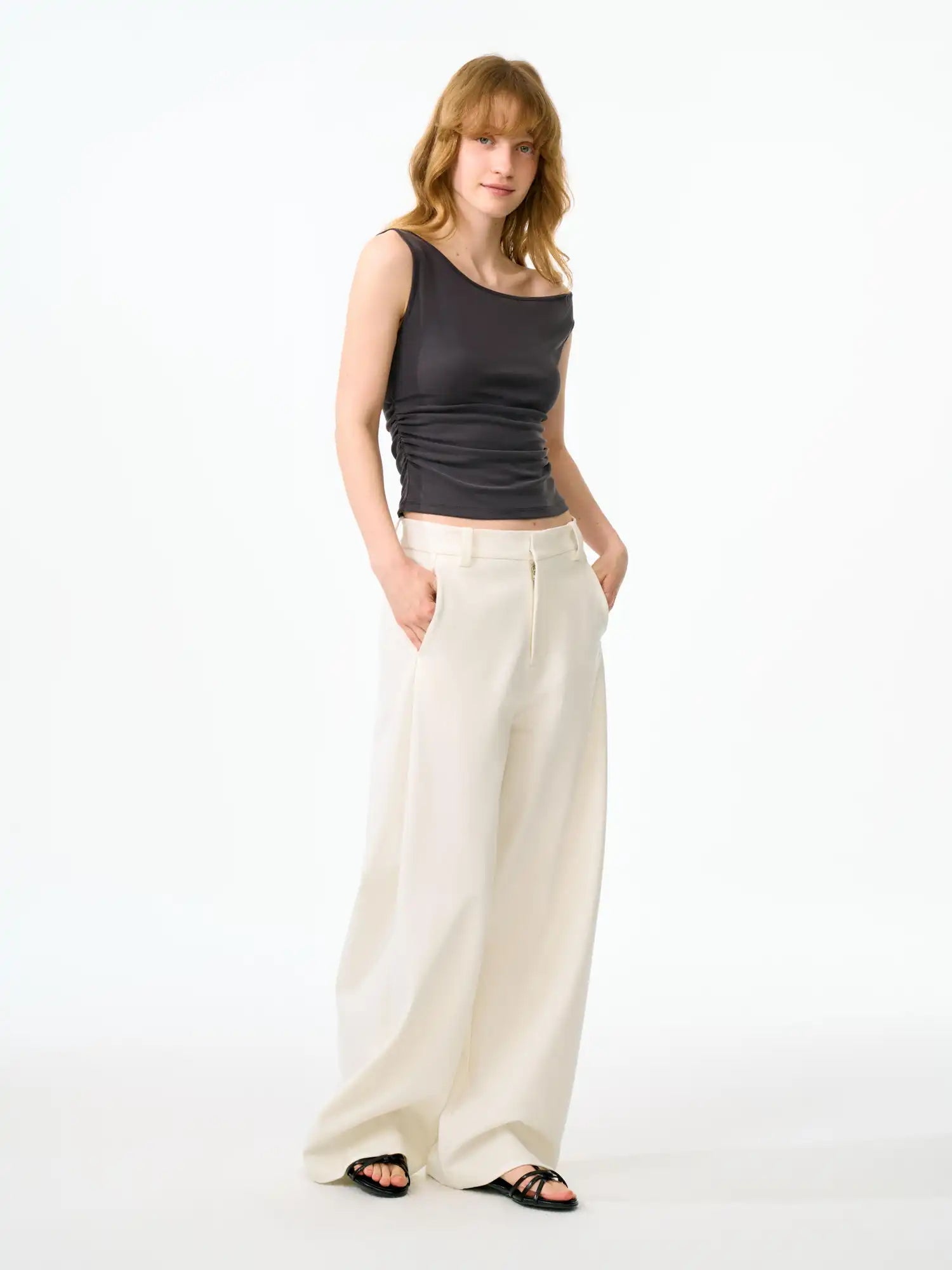 FirstFloor Minimal Curved Leg High Rise Wide Pants | Canton Collective