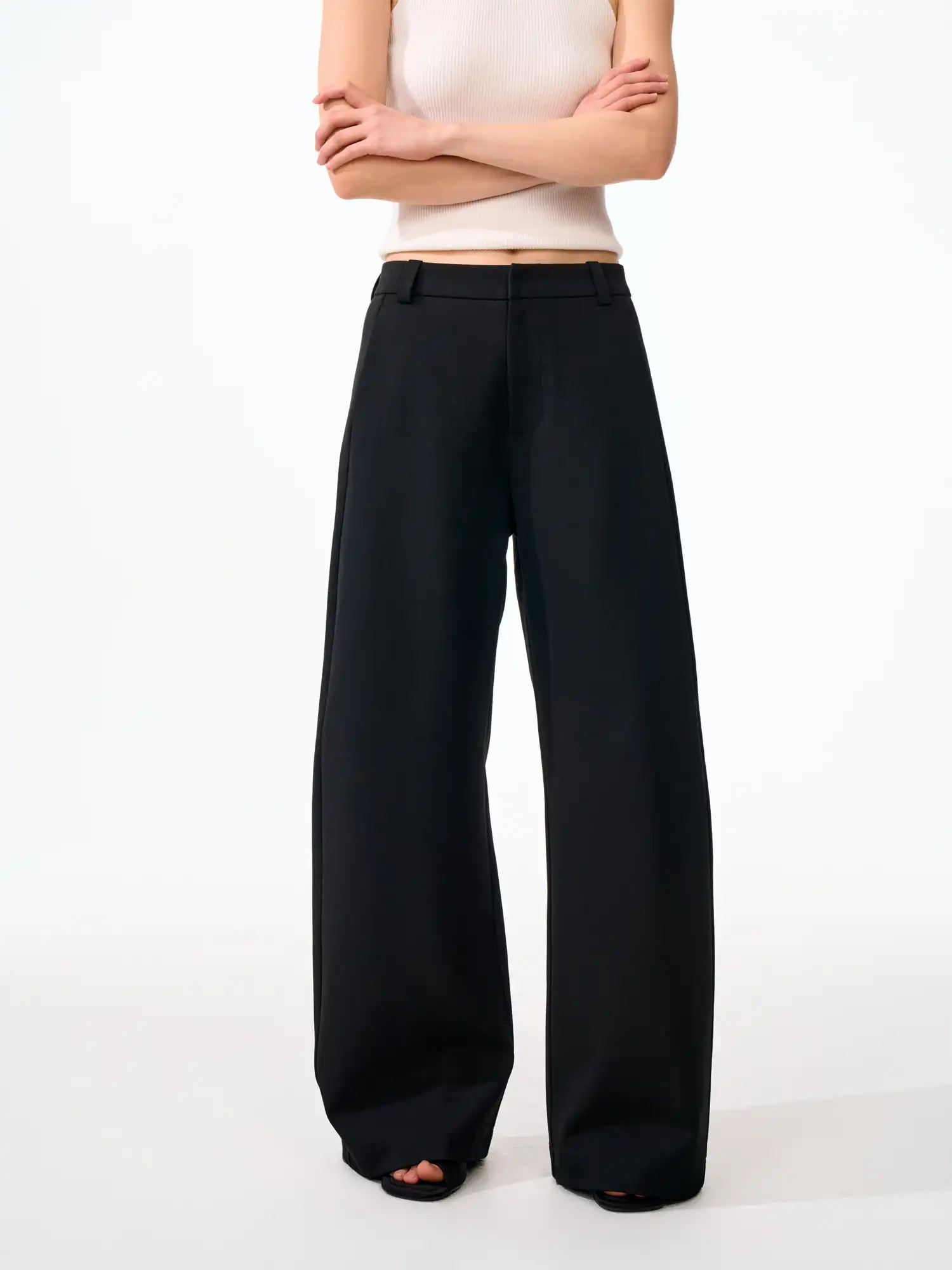 FirstFloor Minimal Curved Leg High Rise Wide Pants | Canton Collective