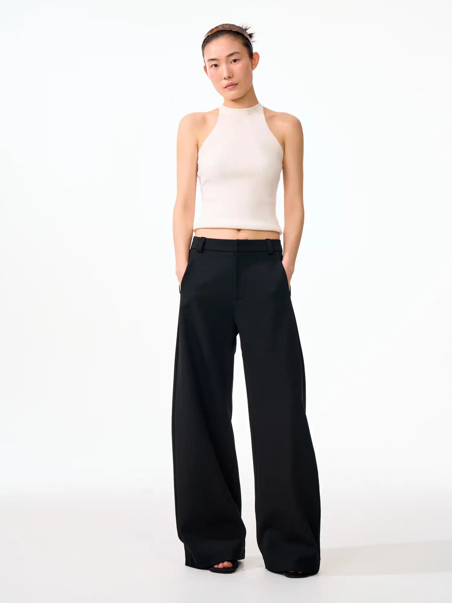 FirstFloor Minimal Curved Leg High Rise Wide Pants | Canton Collective