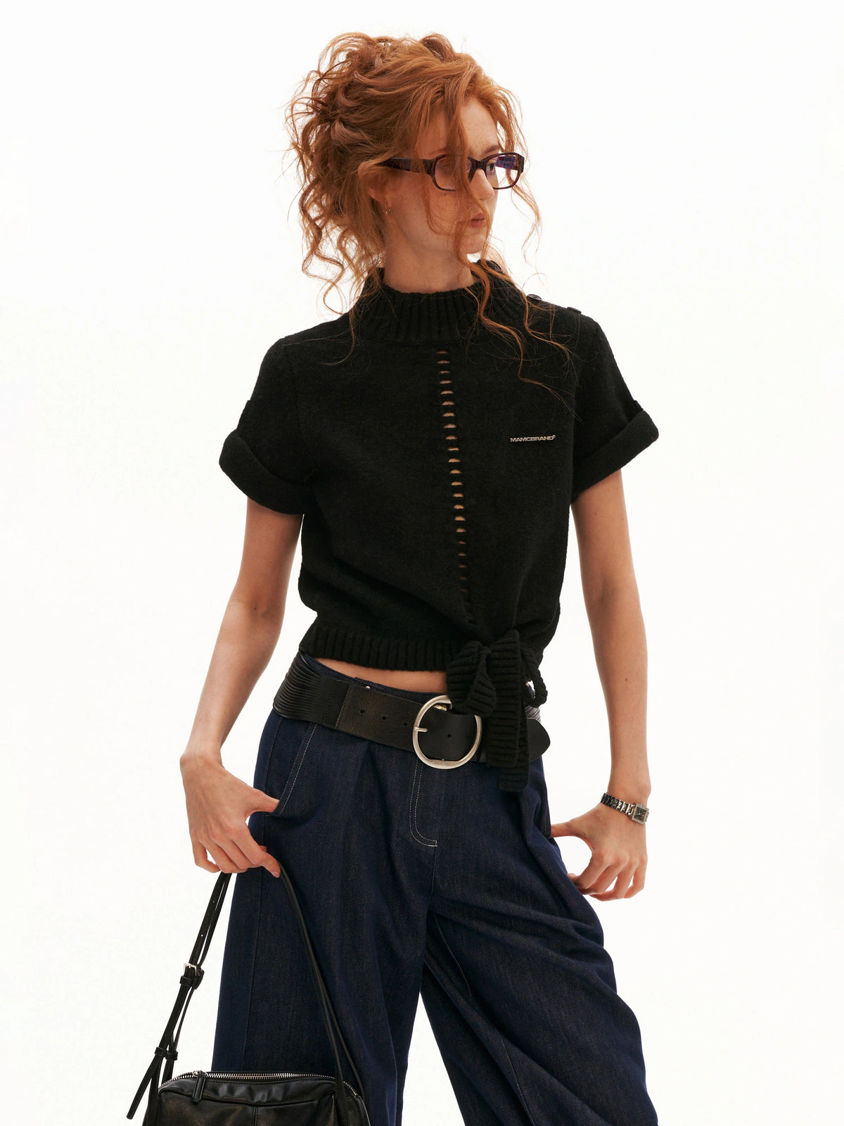 MAMC Mock Neck Pointelle Cropped Sweater Vest | Canton Collective