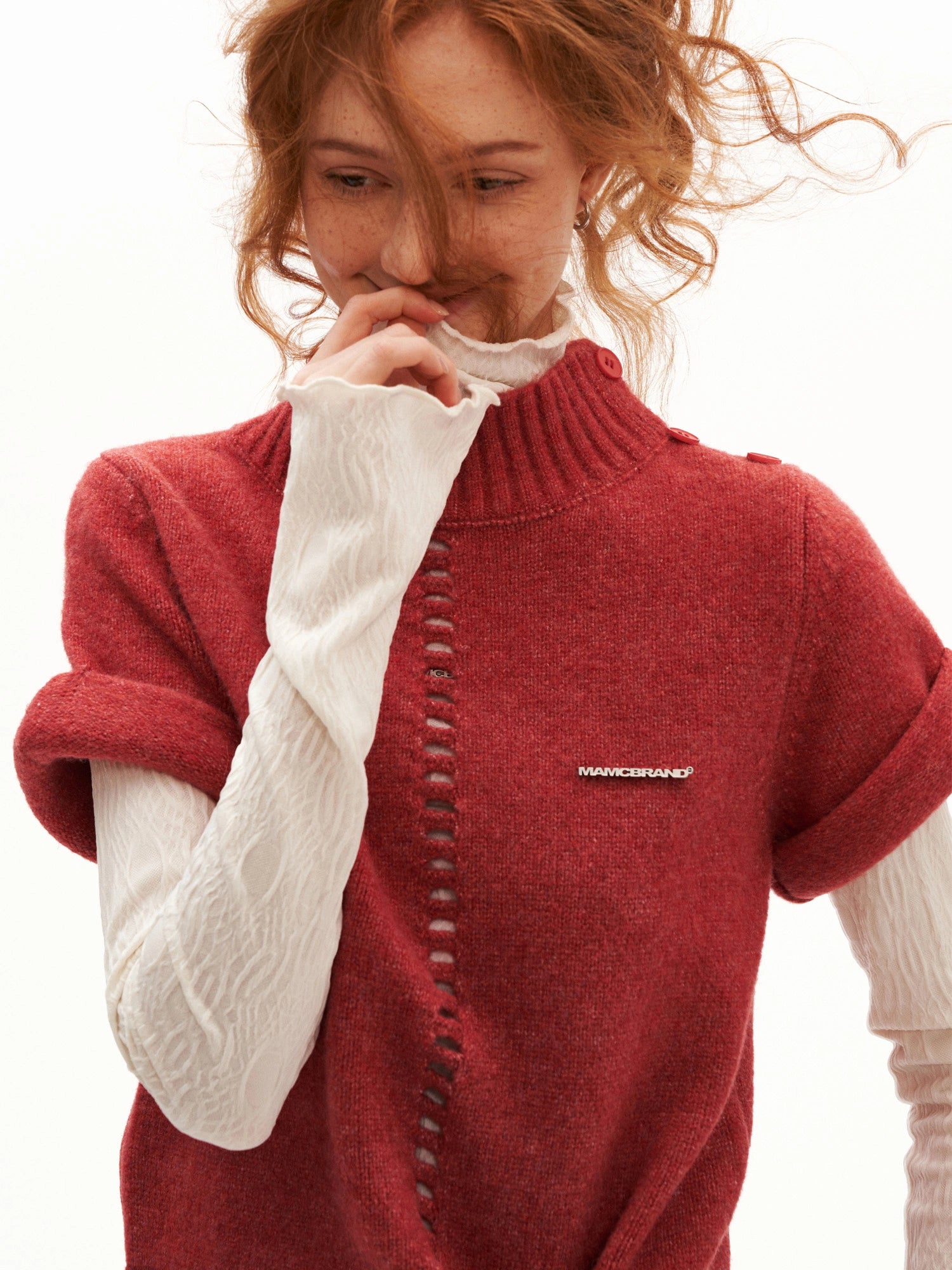 MAMC Mock Neck Pointelle Cropped Sweater Vest | Canton Collective