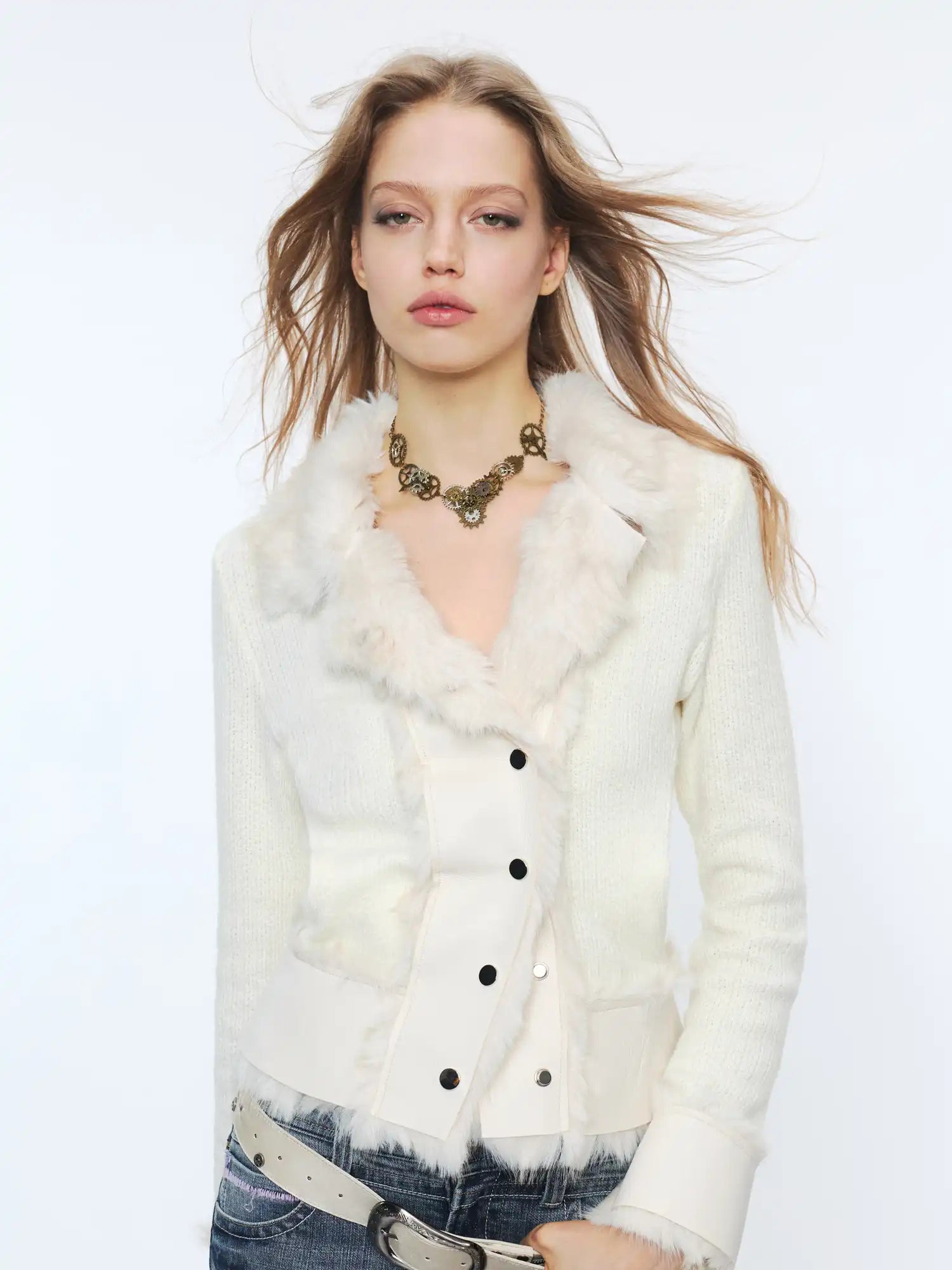2th Desire Mod Fur Collar Sweater Cardigan Jacket | Canton Collective