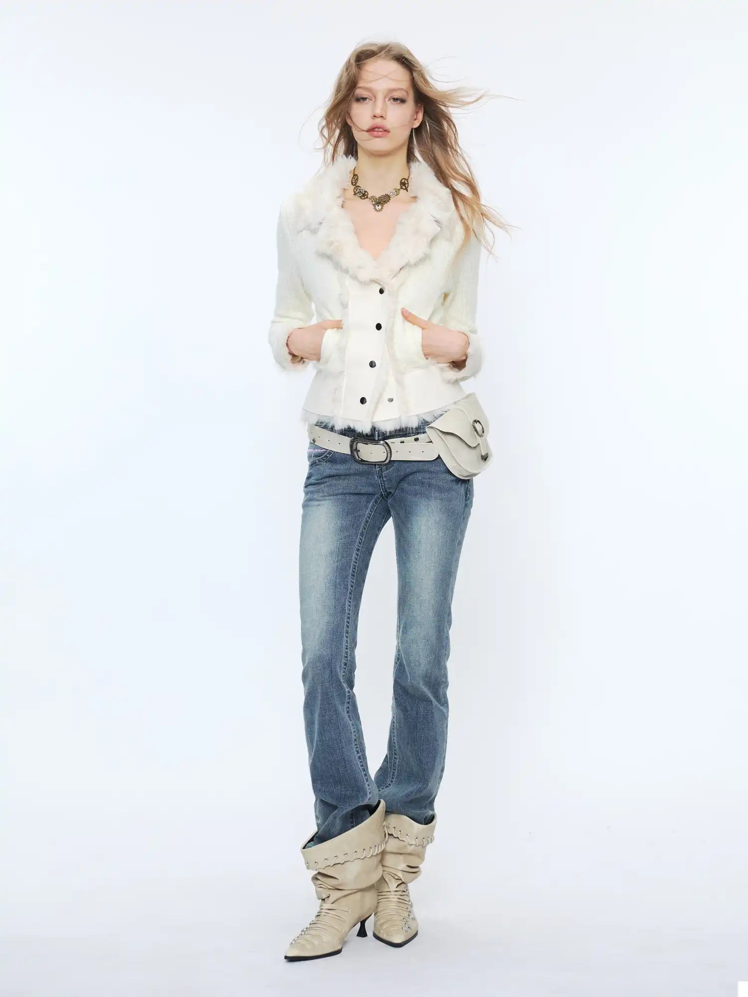 2th Desire Mod Fur Collar Sweater Cardigan Jacket | Canton Collective