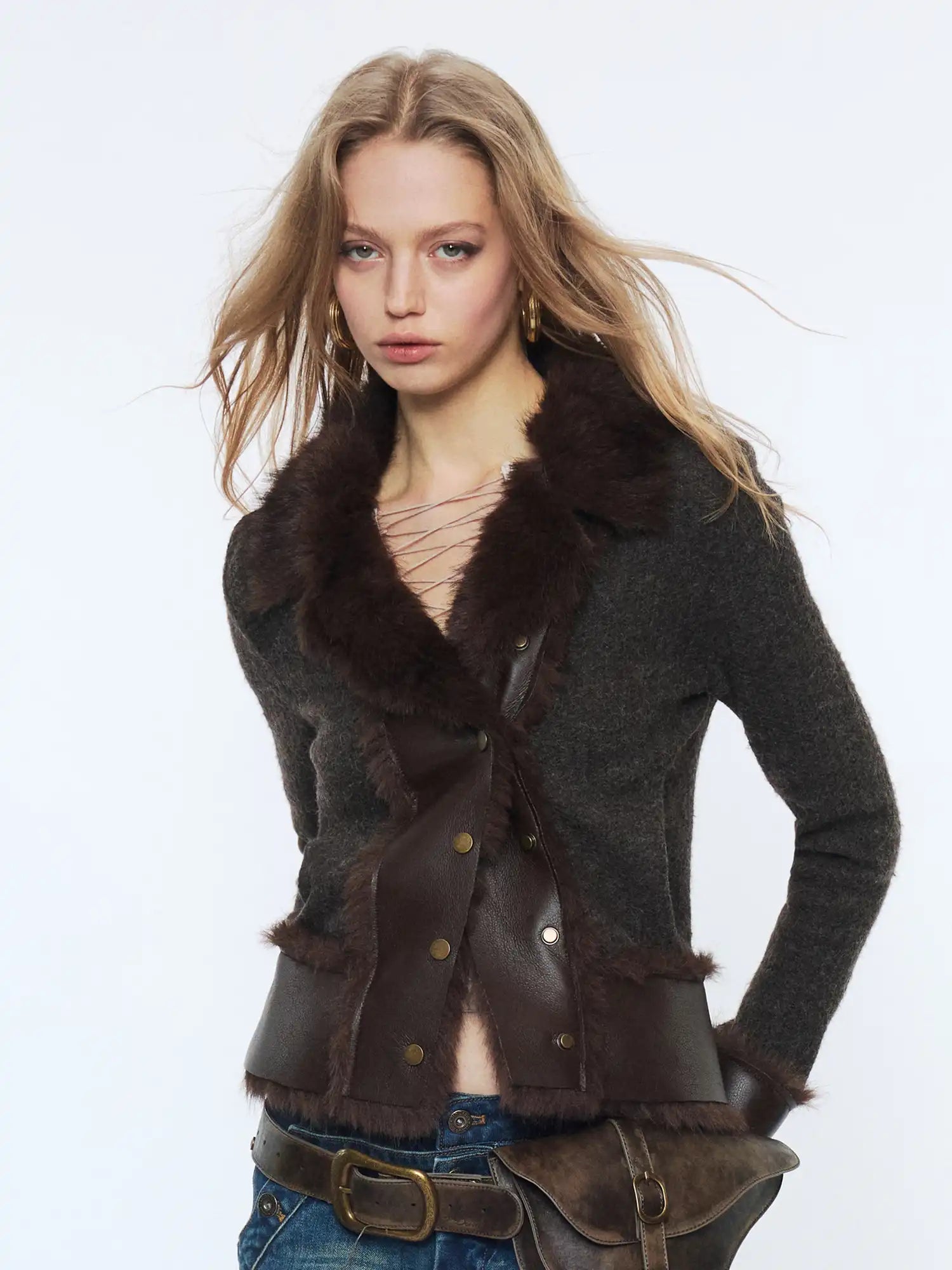 2th Desire Mod Fur Collar Sweater Cardigan Jacket | Canton Collective