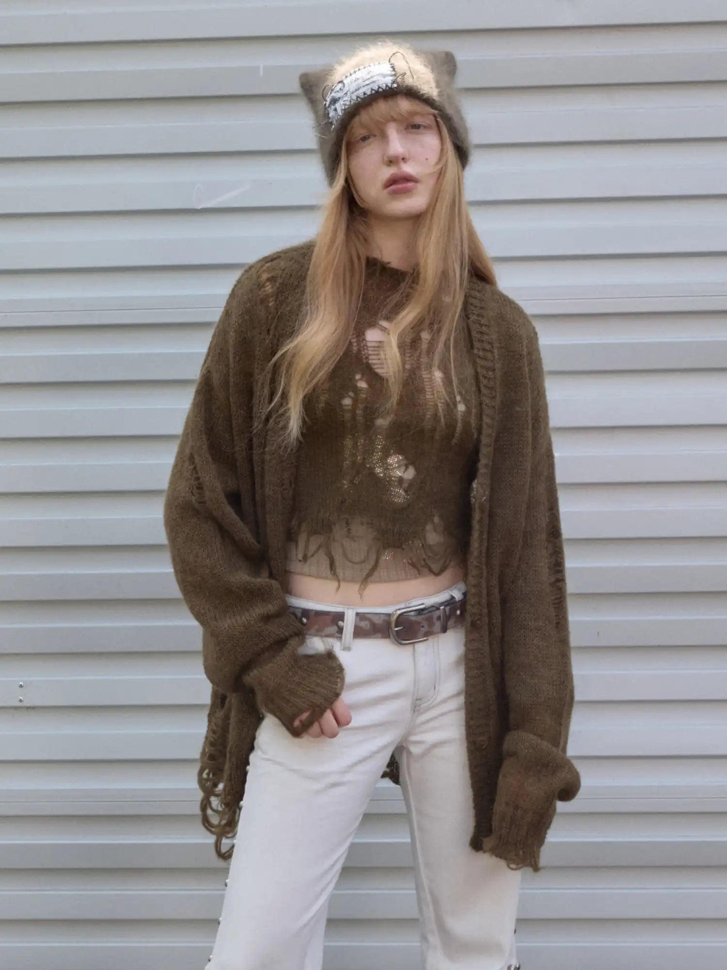 1Jinn Studio Mohair Star-Patterned Ripped Cardigan | Canton Collective