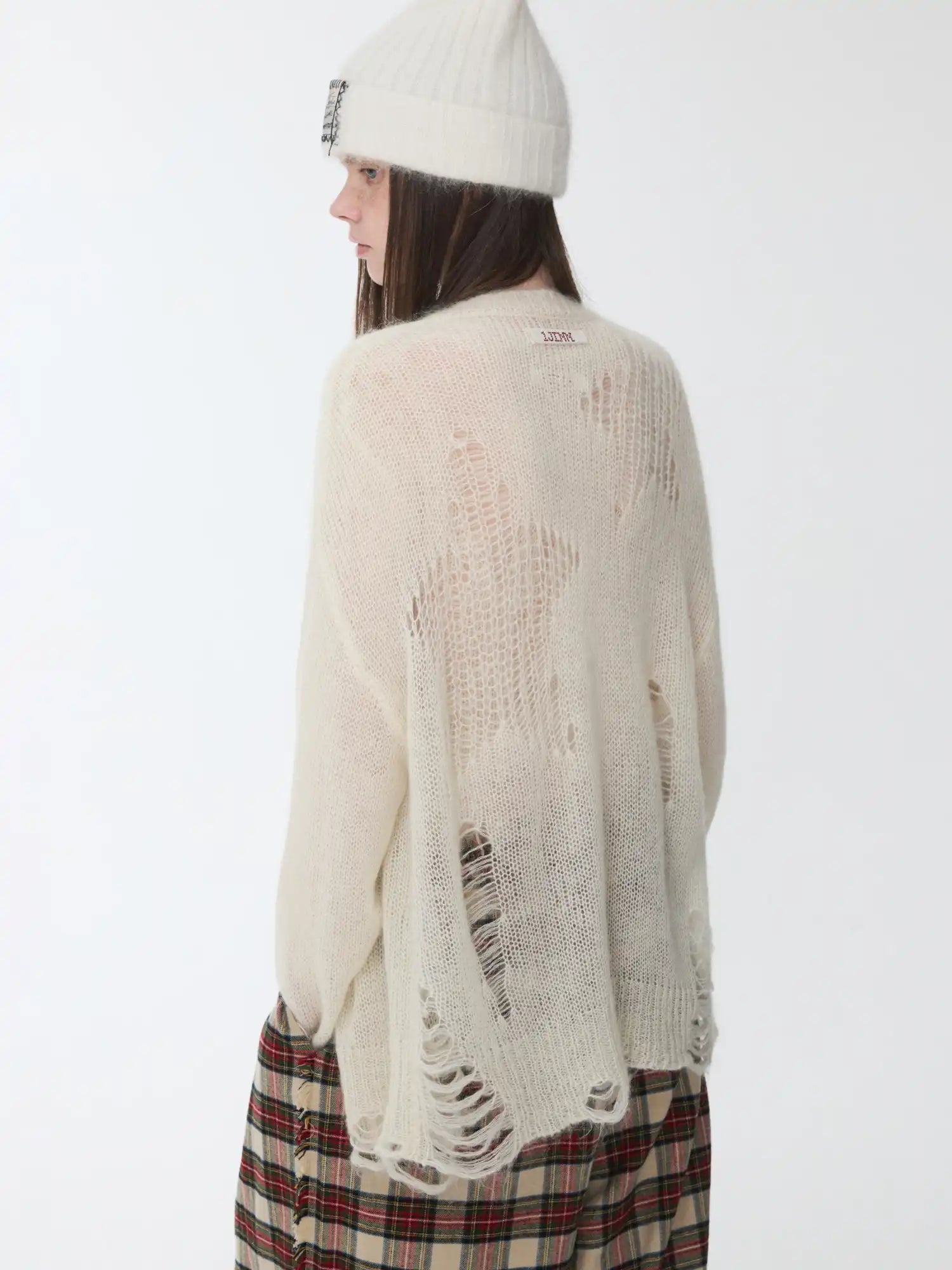 1Jinn Studio Mohair Star-Patterned Ripped Cardigan | Canton Collective