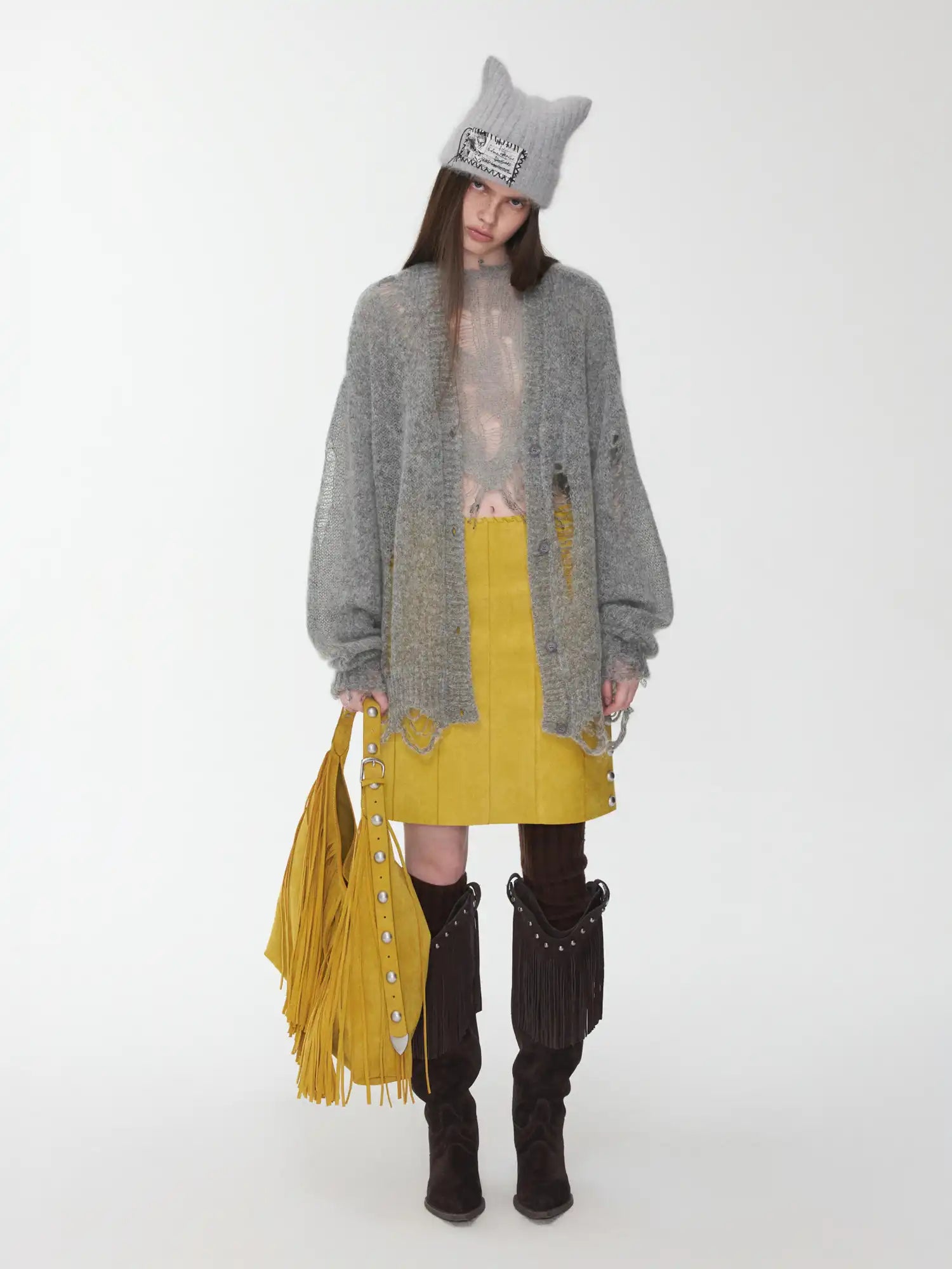 1Jinn Studio Mohair Star-Patterned Ripped Cardigan | Canton Collective