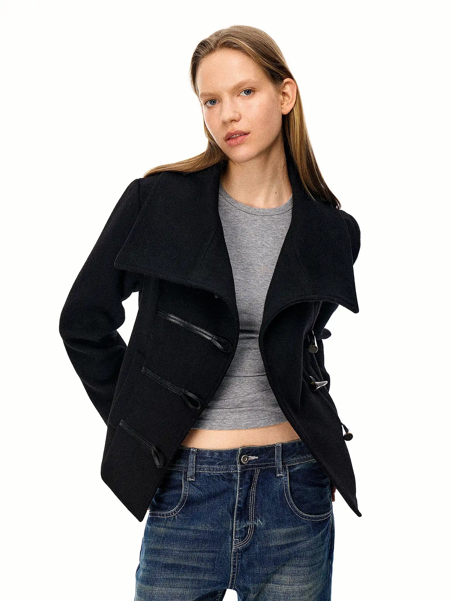 FirstFloor Moto Collar Toggle Wool Short Coat | Canton Collective