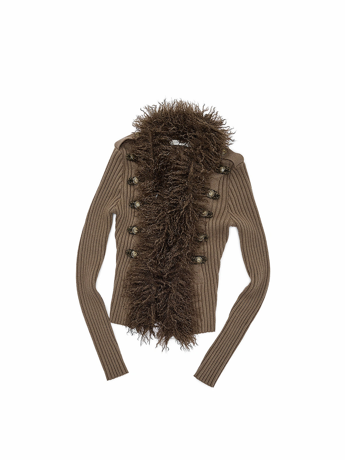 1Jinn Studio Napoleon Fitted Fur Trim Knit Tie Up Cardigan | Canton Collective