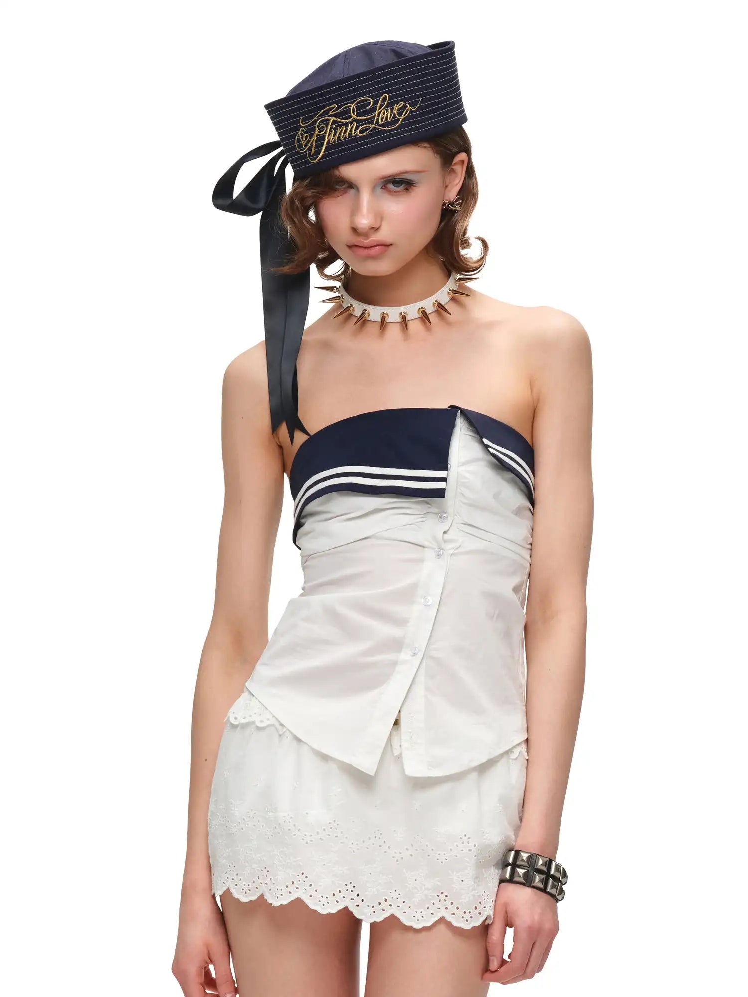 1Jinn Studio Nautical Foldover Coller Strapless Tube Top | Canton Collective