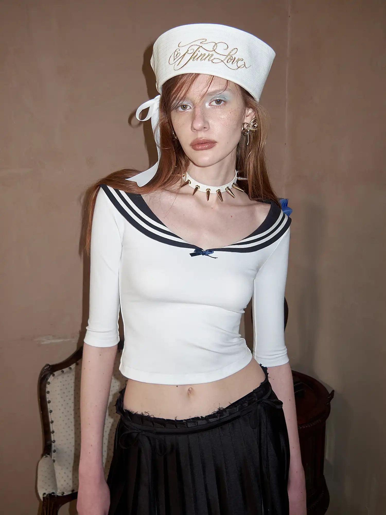 1Jinn Studio Nautical Sailor Collar Knit Crop Top | Canton Collective