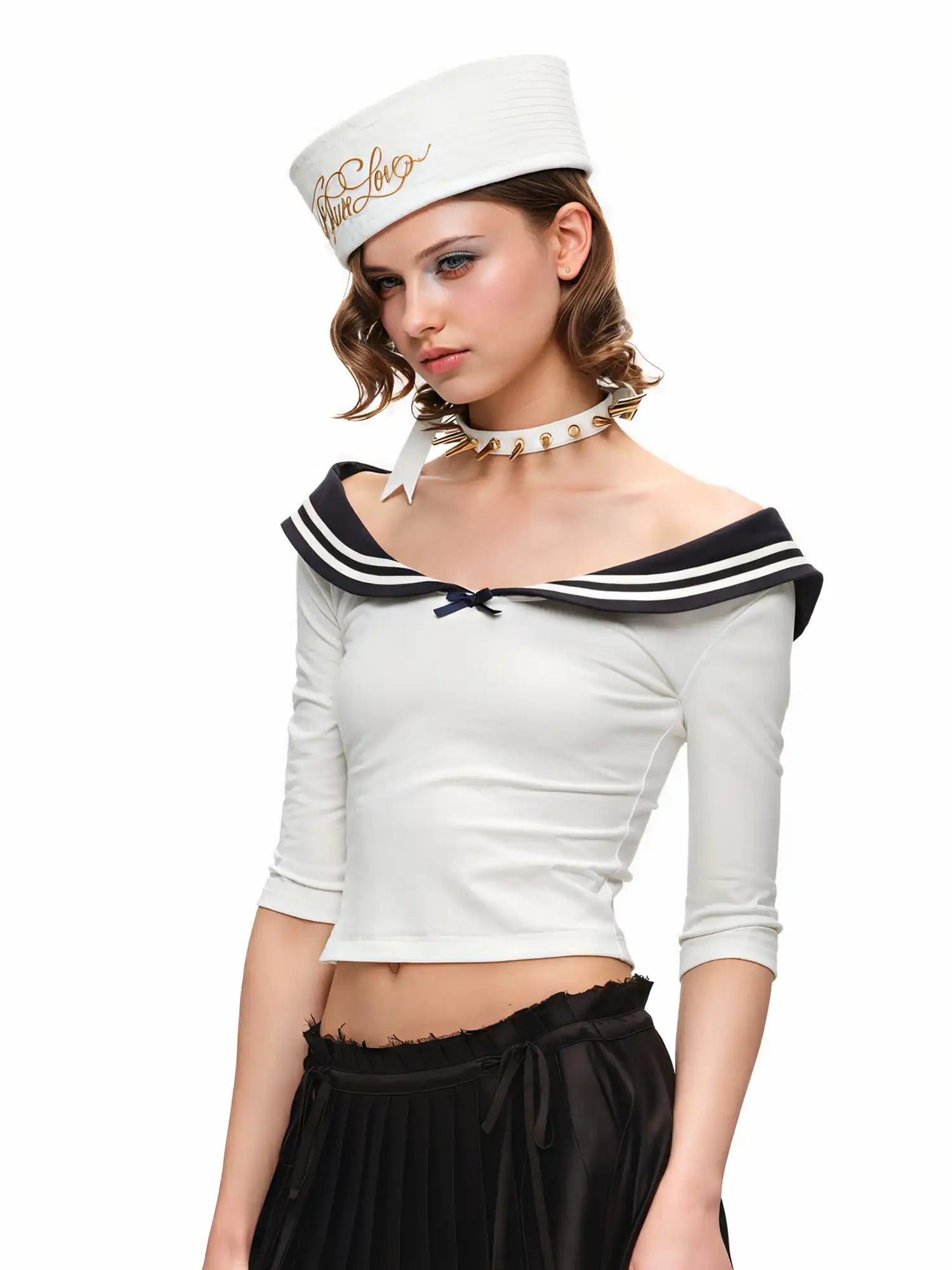 1Jinn Studio Nautical Sailor Collar Knit Crop Top | Canton Collective