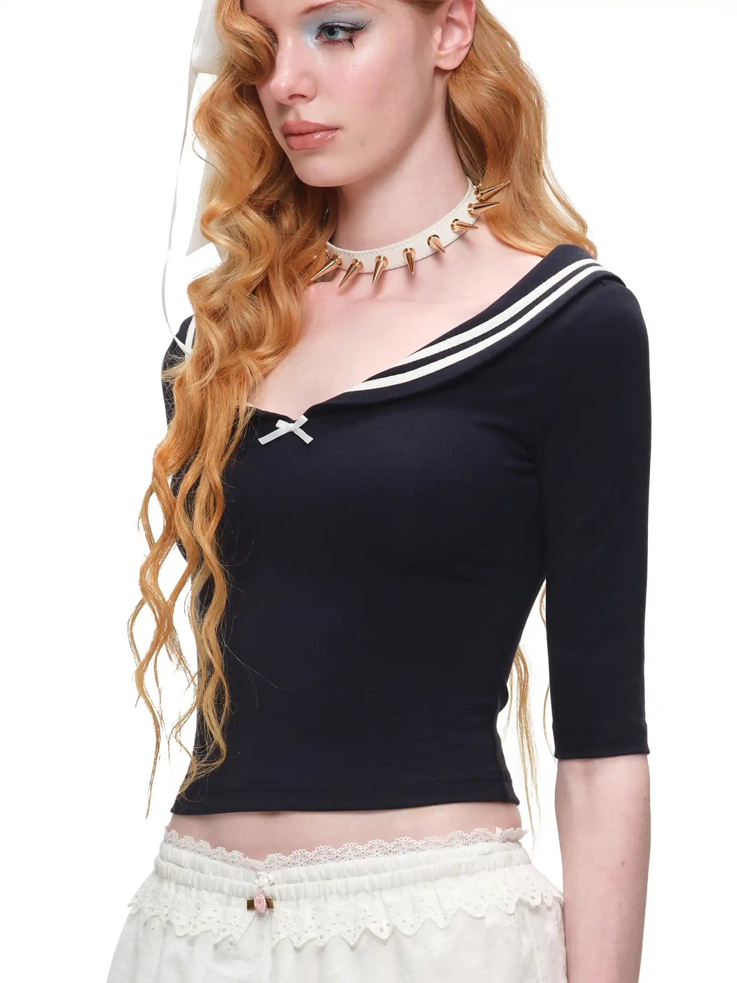 1Jinn Studio Nautical Sailor Collar Knit Crop Top | Canton Collective