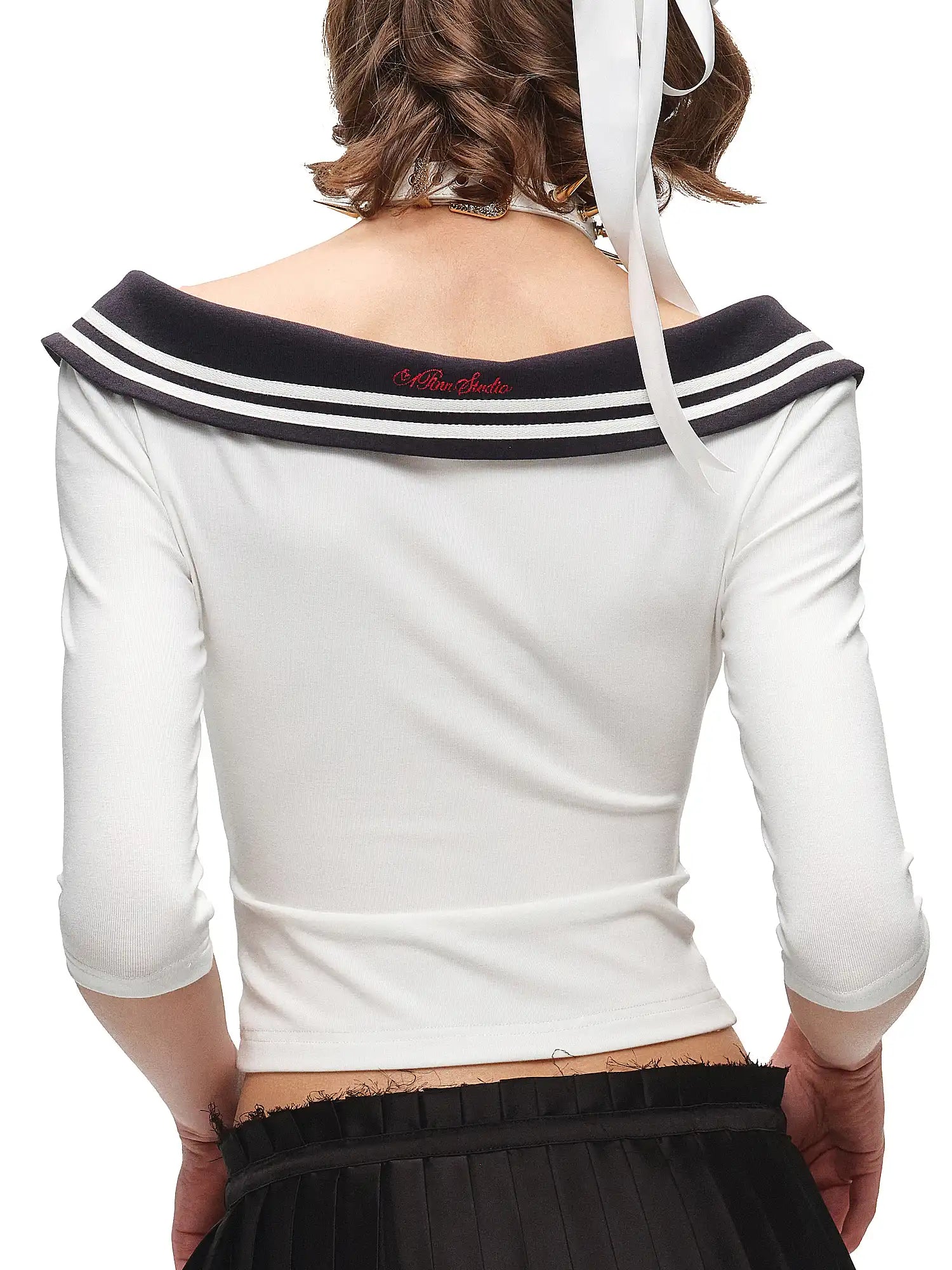 1Jinn Studio Nautical Sailor Collar Knit Crop Top | Canton Collective