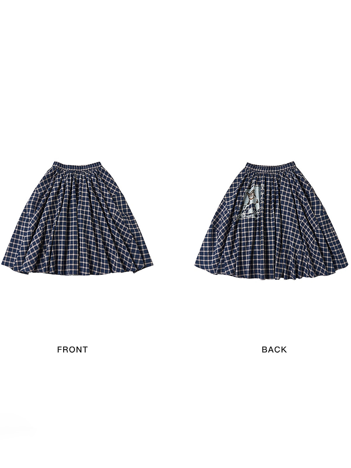 Outtheblue Navy Plaid Cat Graphic Midi Skirt | Canton Collective