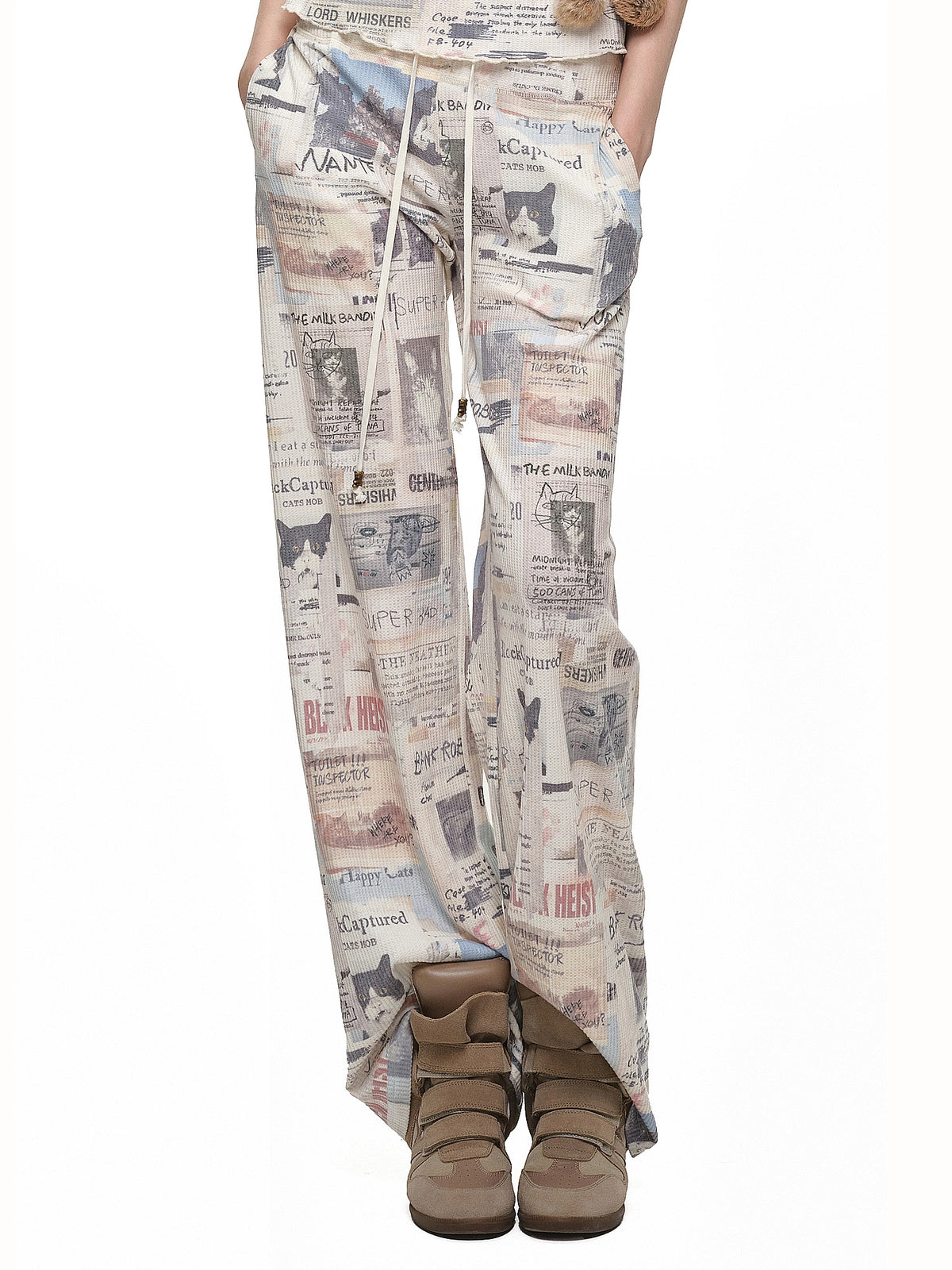 1Jinn Studio Newspaper Print Waffle Wide Leg Sweatpants | Canton Collective