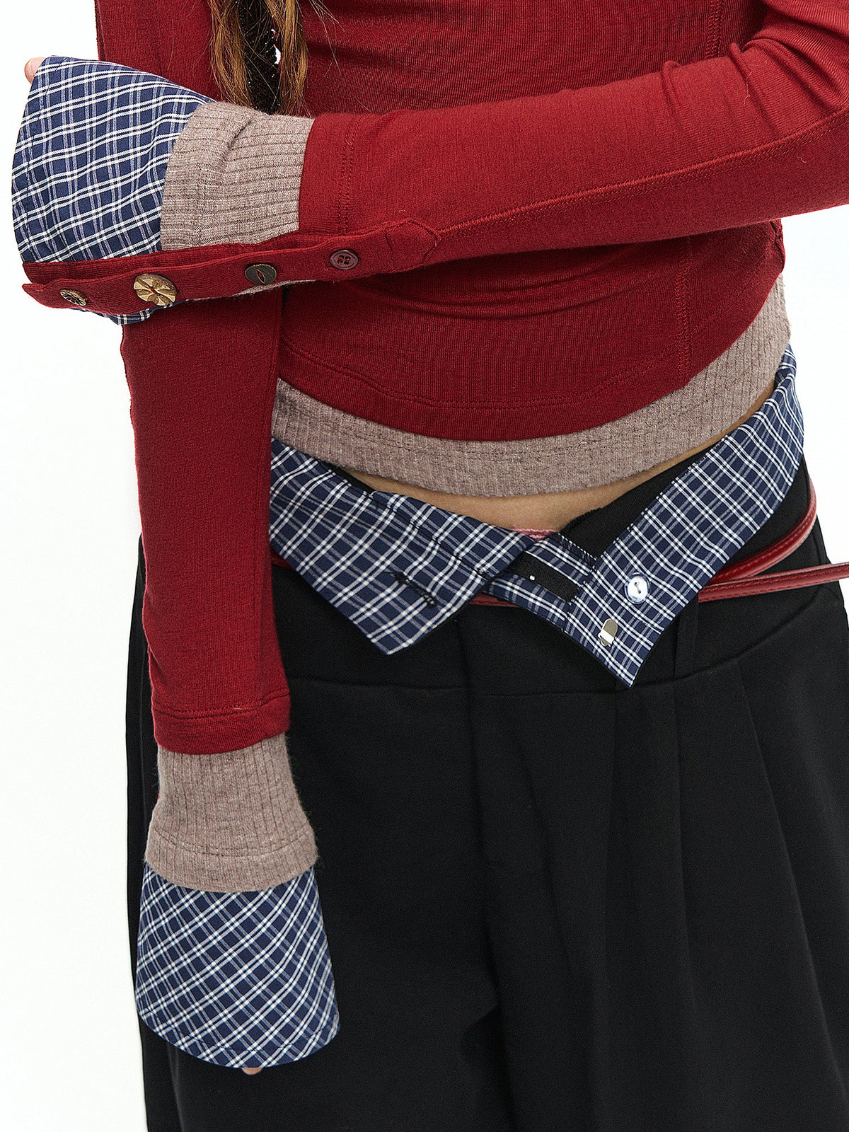 Deleteex Notched Neck Fitted Long Sleeve Layered Top | Canton Collective