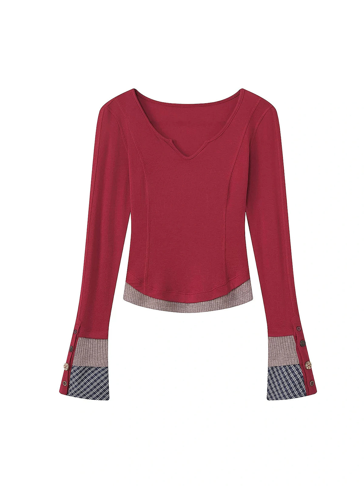 Deleteex Notched Neck Fitted Long Sleeve Layered Top | Canton Collective