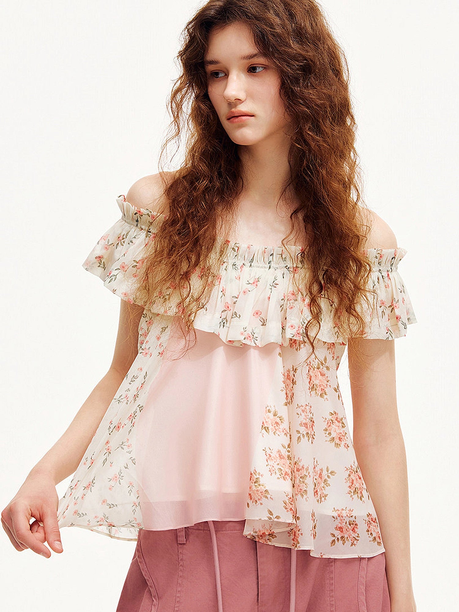 Outtheblue Off-Shoulder Babydoll Chiffon Ruffle Top | Canton Collective