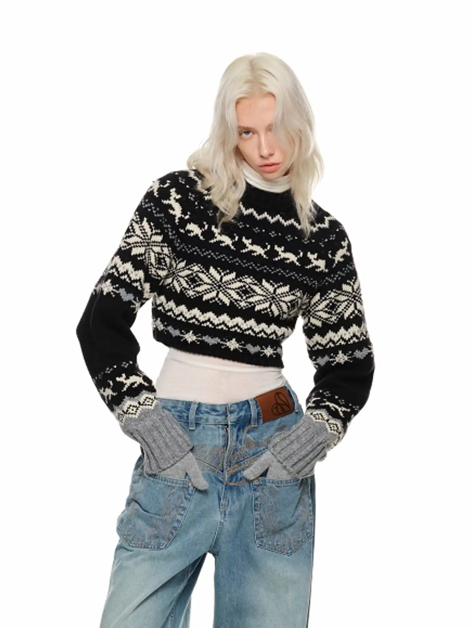 1Jinn Studio Off-Shoulder Christmas Fair Isle Sweater | Canton Collective