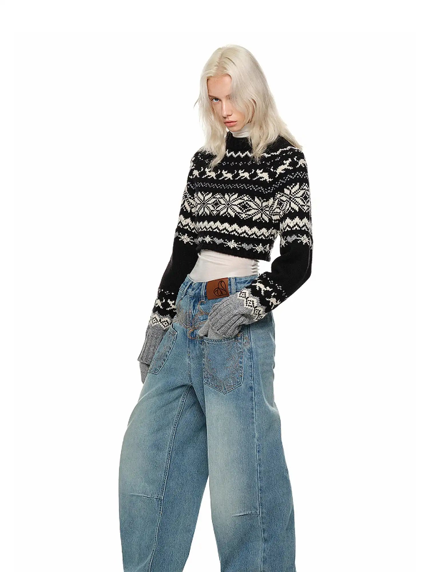 1Jinn Studio Off-Shoulder Christmas Fair Isle Sweater | Canton Collective