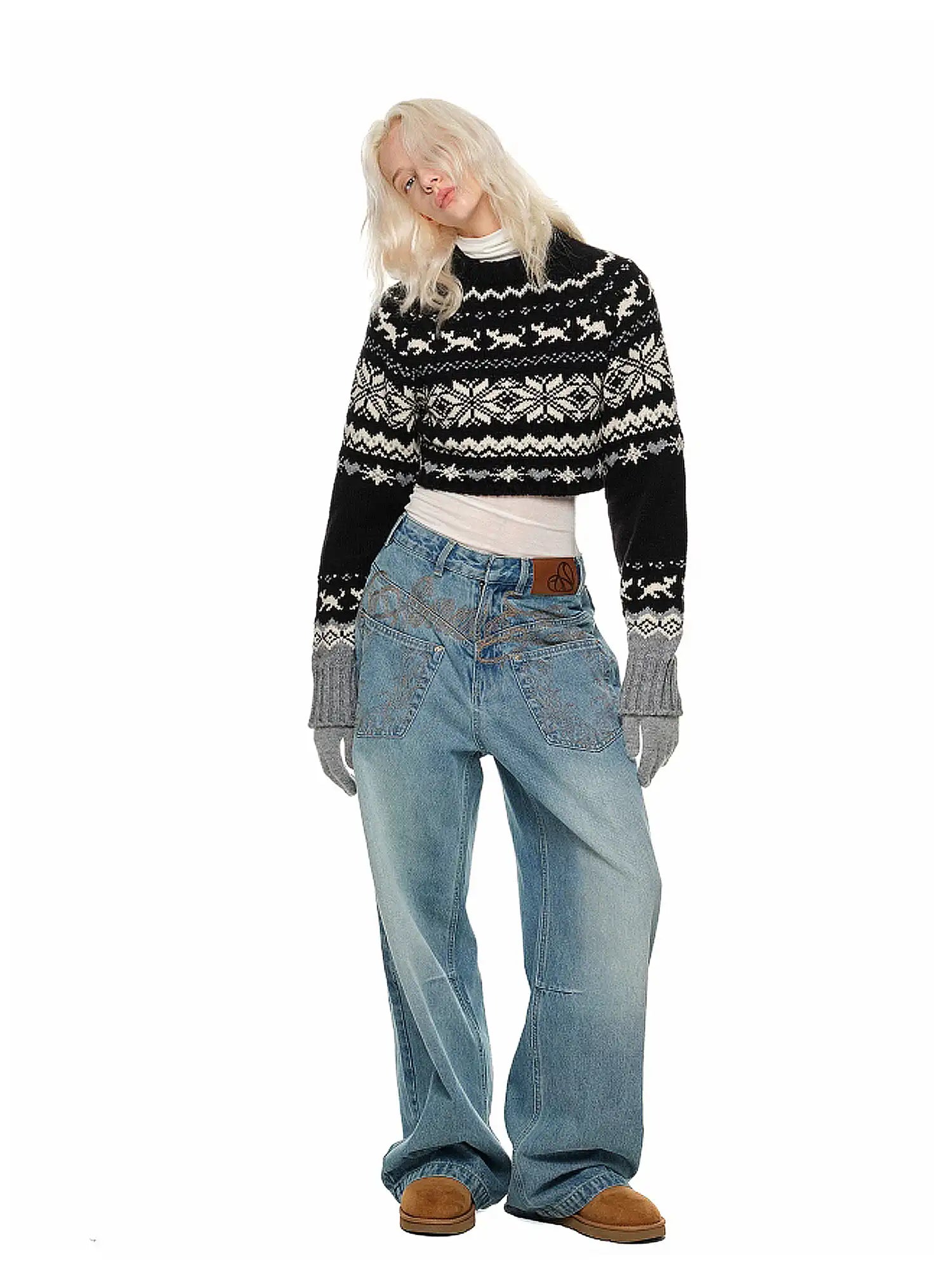 1Jinn Studio Off-Shoulder Christmas Fair Isle Sweater | Canton Collective