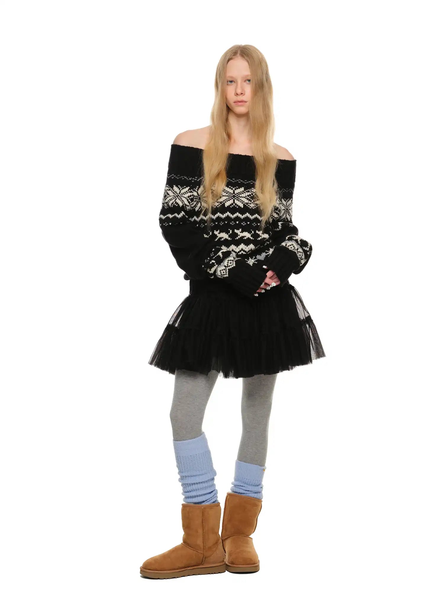 1Jinn Studio Off-Shoulder Christmas Fair Isle Sweater | Canton Collective