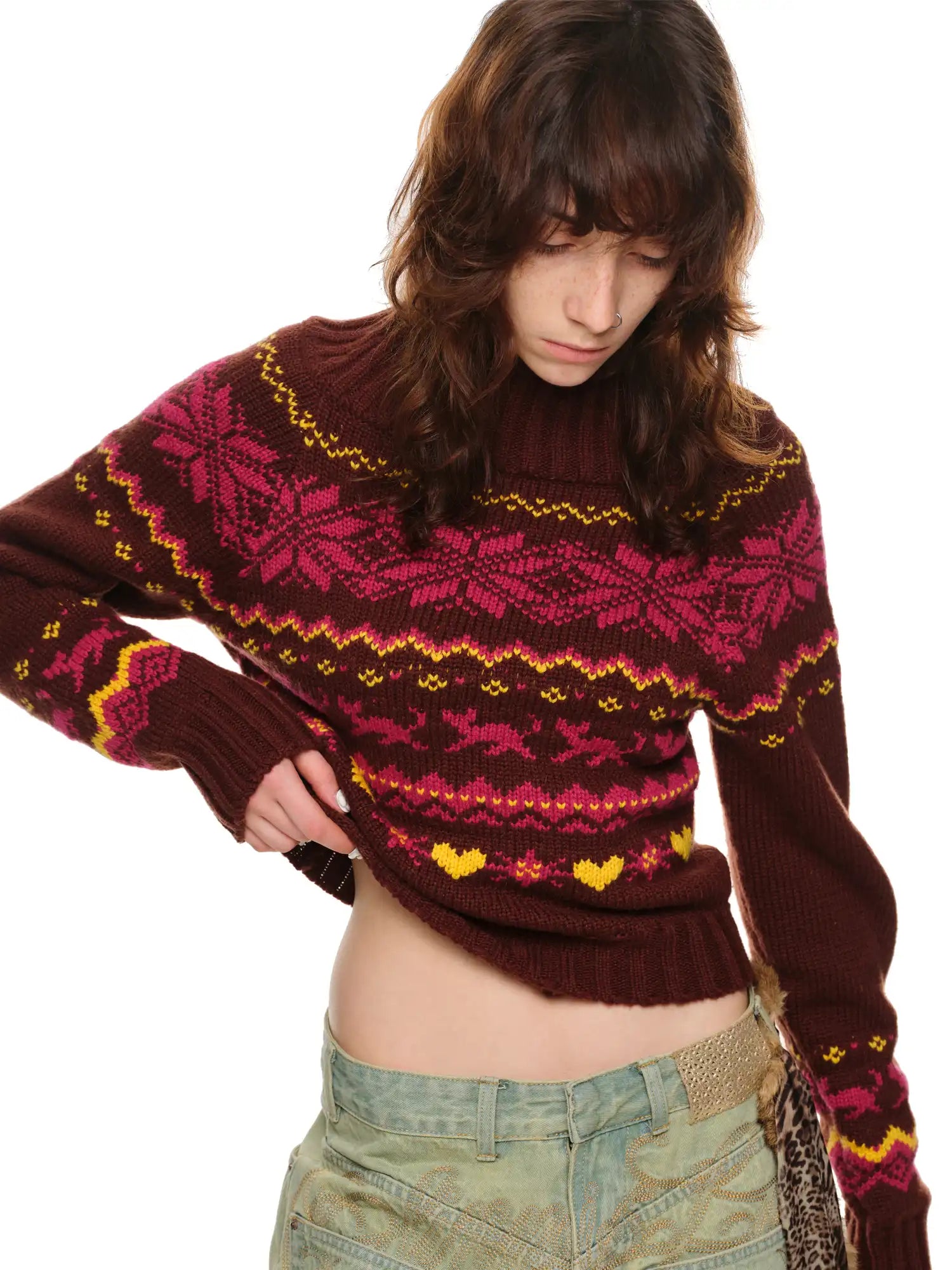 1Jinn Studio Off-Shoulder Christmas Fair Isle Sweater | Canton Collective