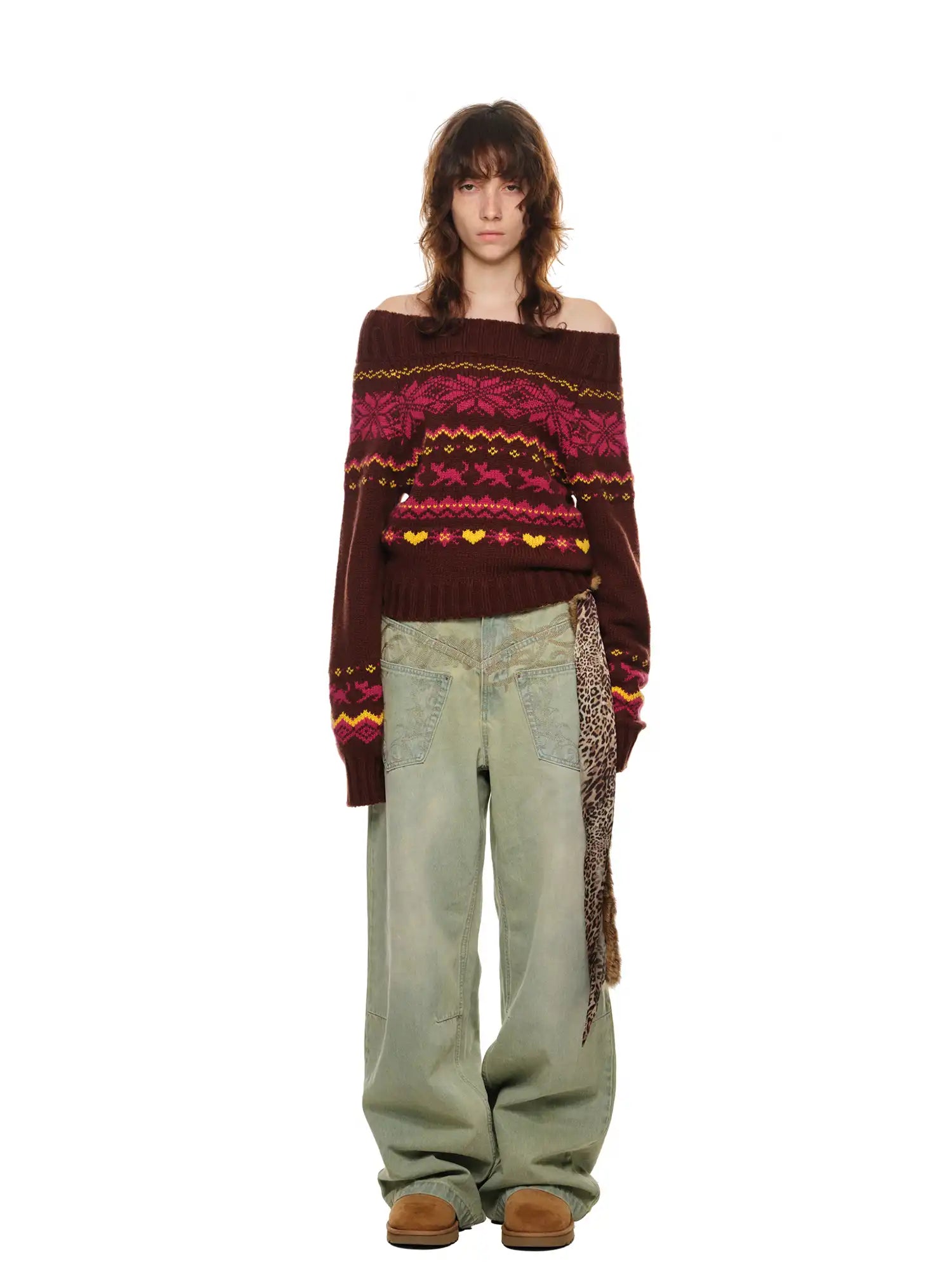 1Jinn Studio Off-Shoulder Christmas Fair Isle Sweater | Canton Collective