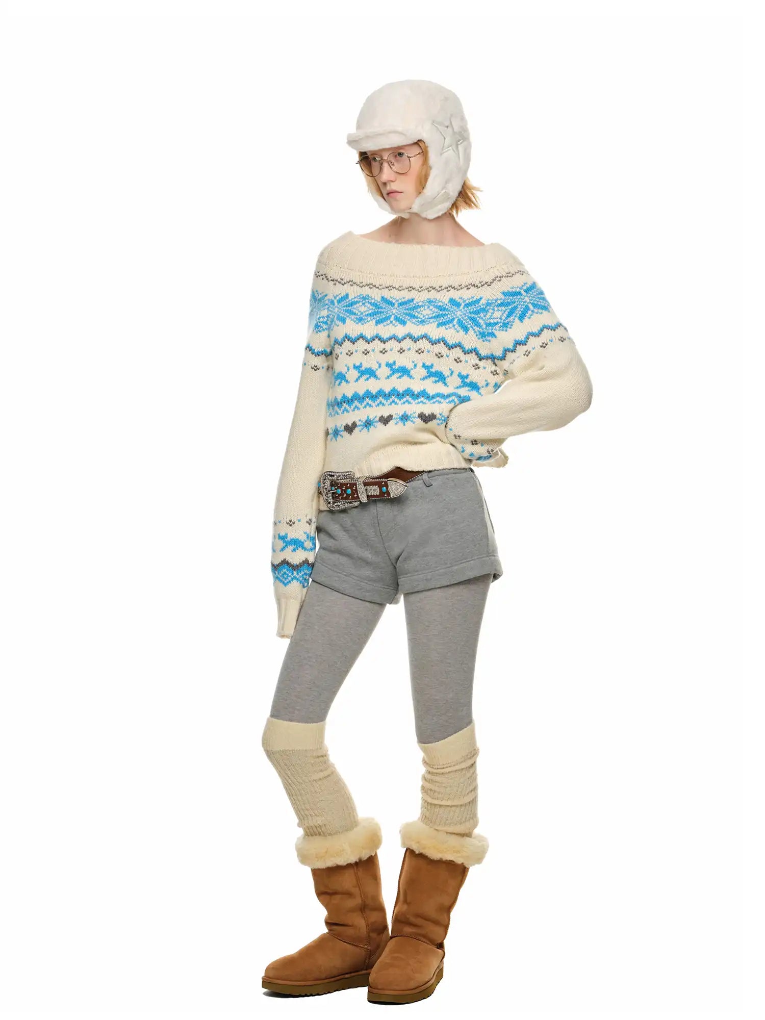 1Jinn Studio Off-Shoulder Christmas Fair Isle Sweater | Canton Collective