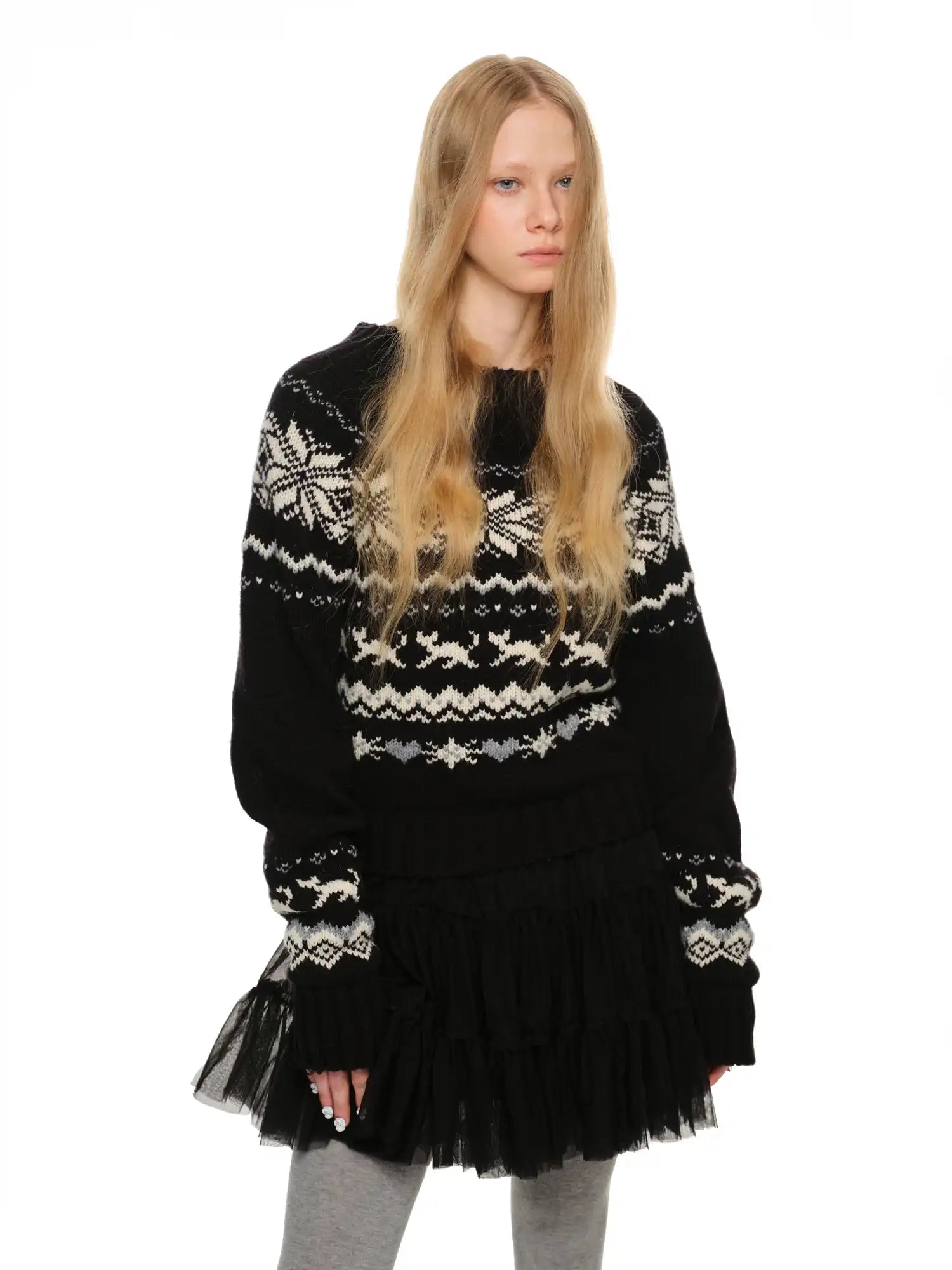 1Jinn Studio Off-Shoulder Christmas Fair Isle Sweater | Canton Collective
