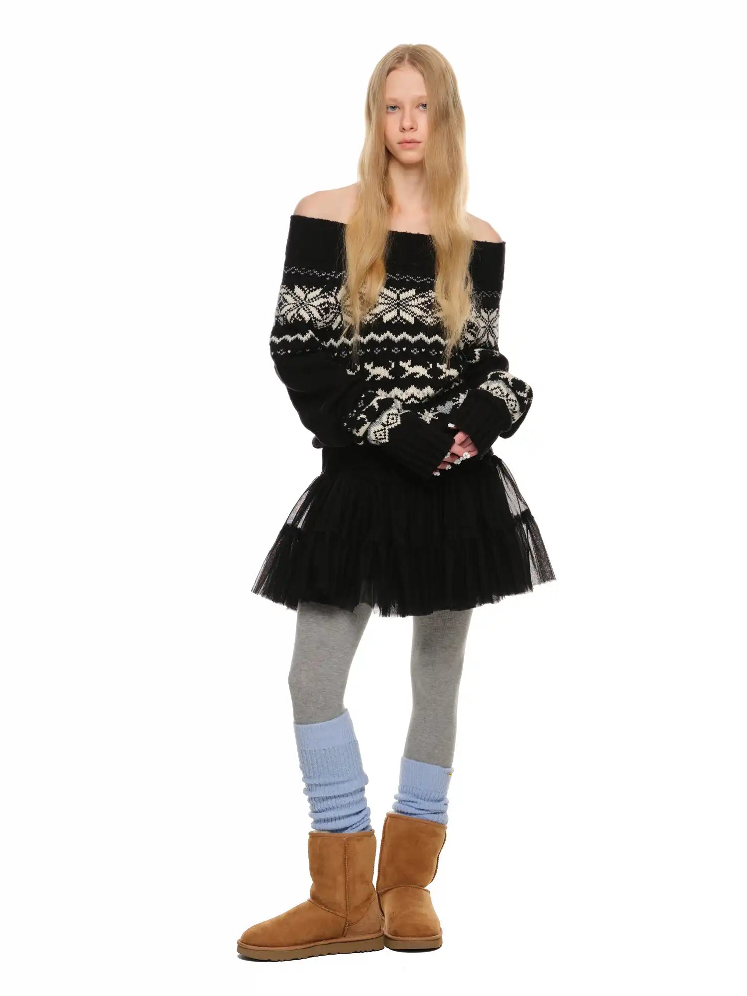 1Jinn Studio Off-Shoulder Christmas Fair Isle Sweater | Canton Collective