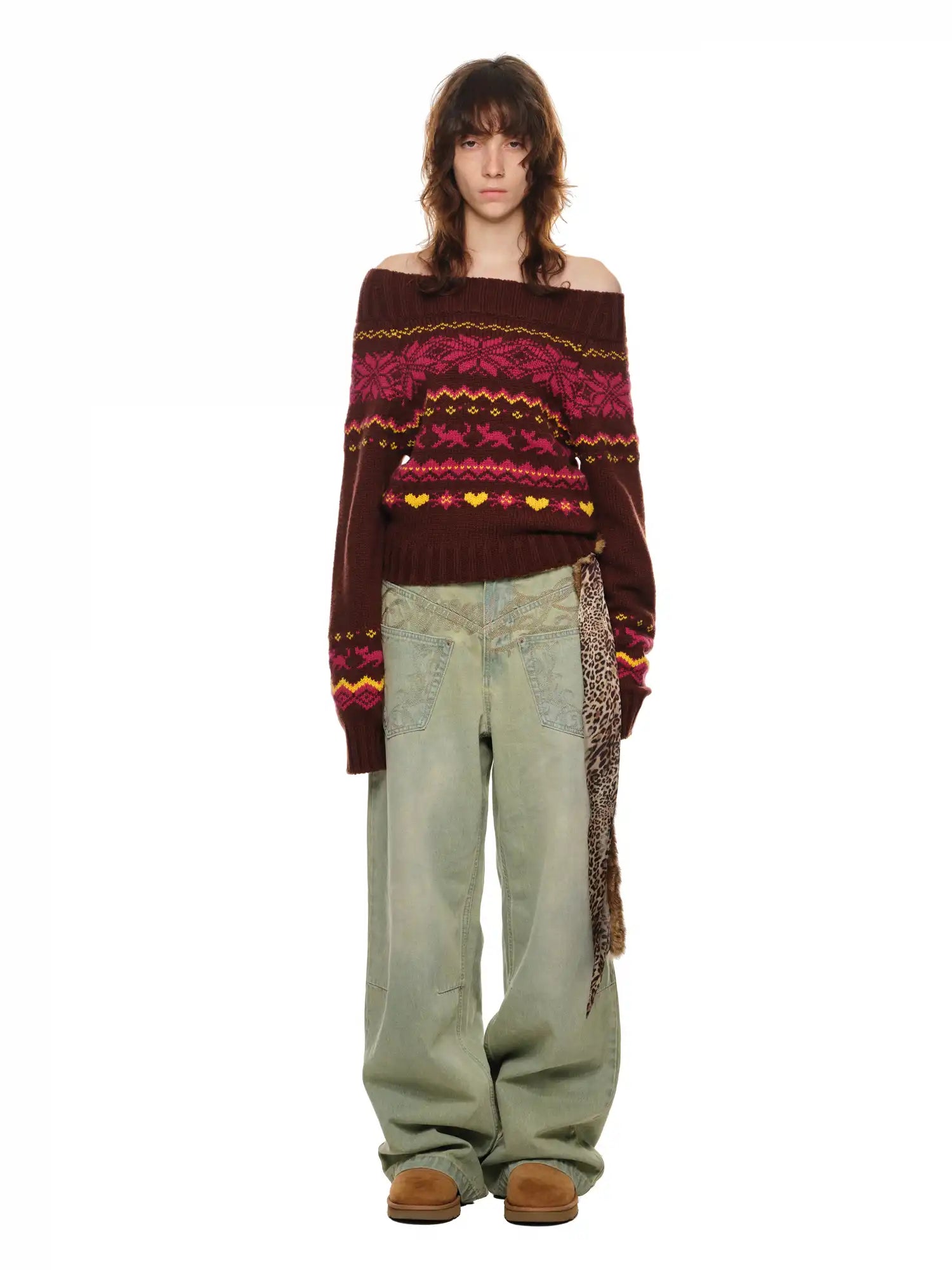 1Jinn Studio Off-Shoulder Christmas Fair Isle Sweater | Canton Collective