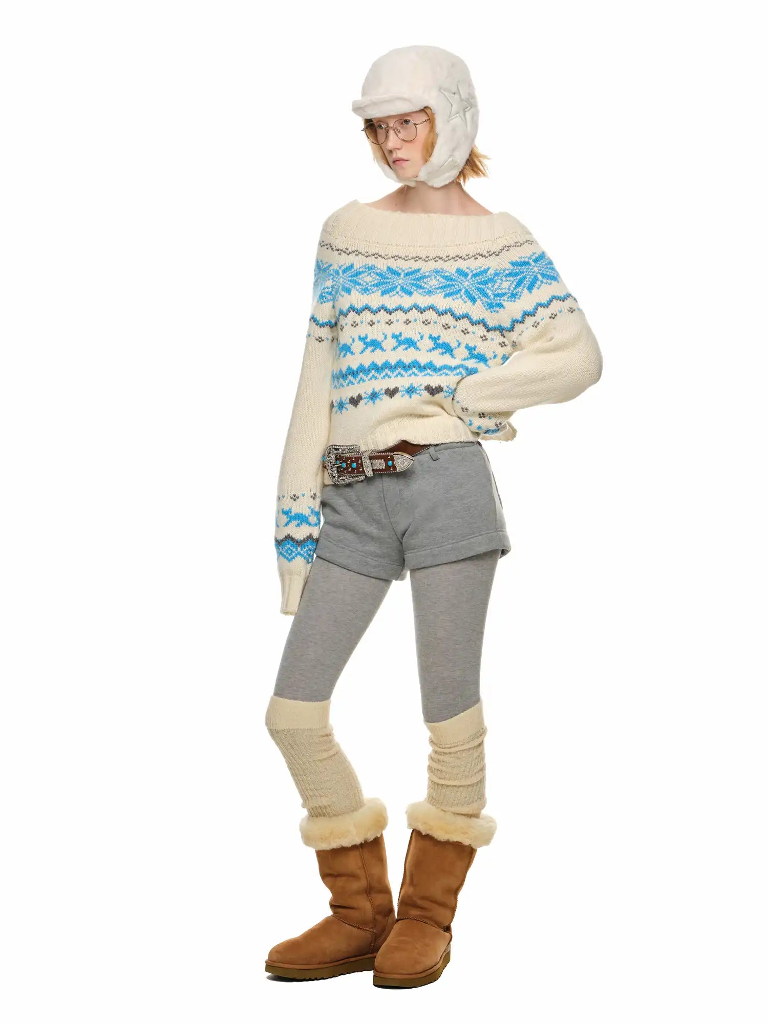 1Jinn Studio Off-Shoulder Christmas Fair Isle Sweater | Canton Collective