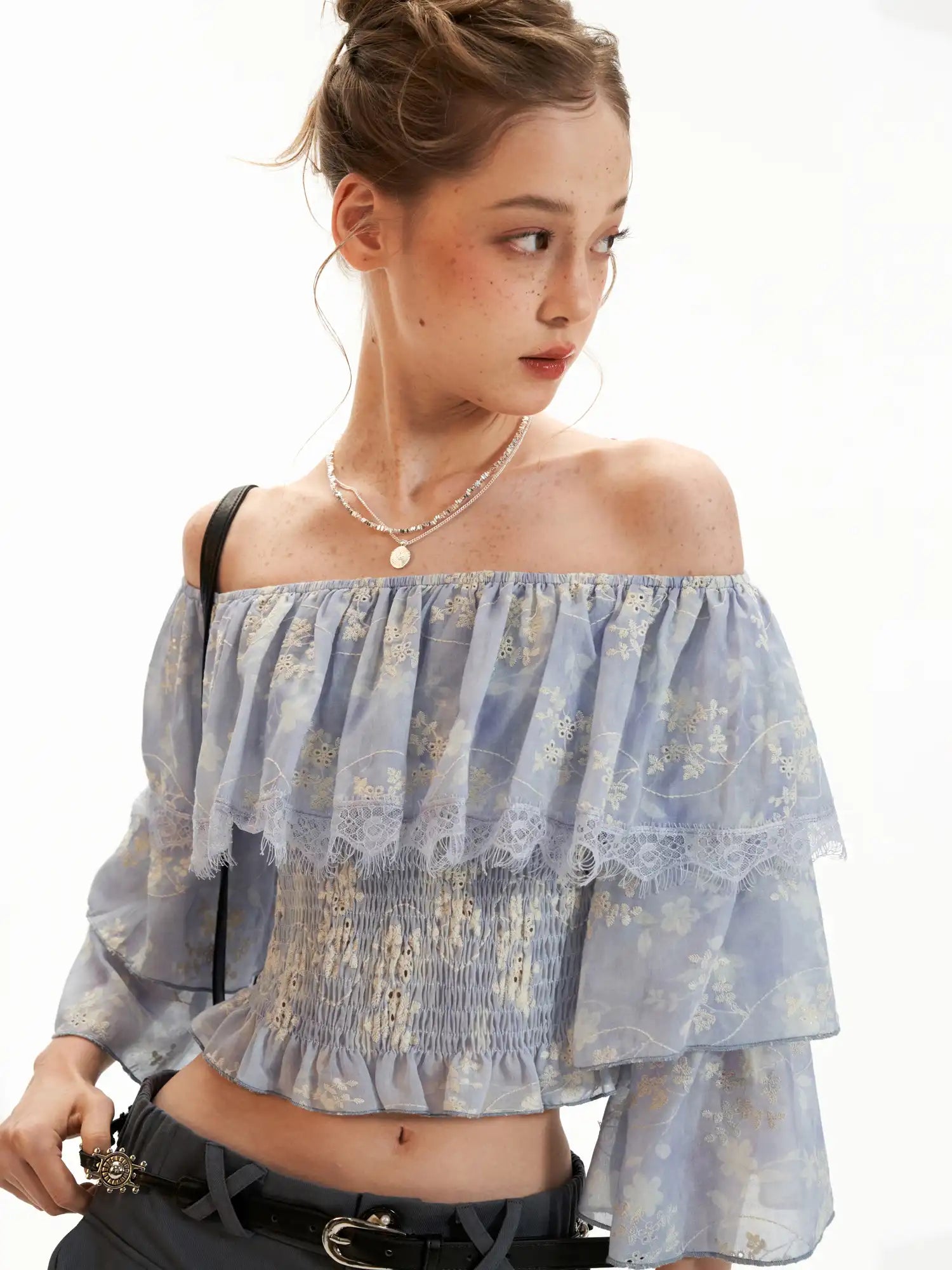 MAMC Off-Shoulder Embroidered Crop Top | Canton Collective