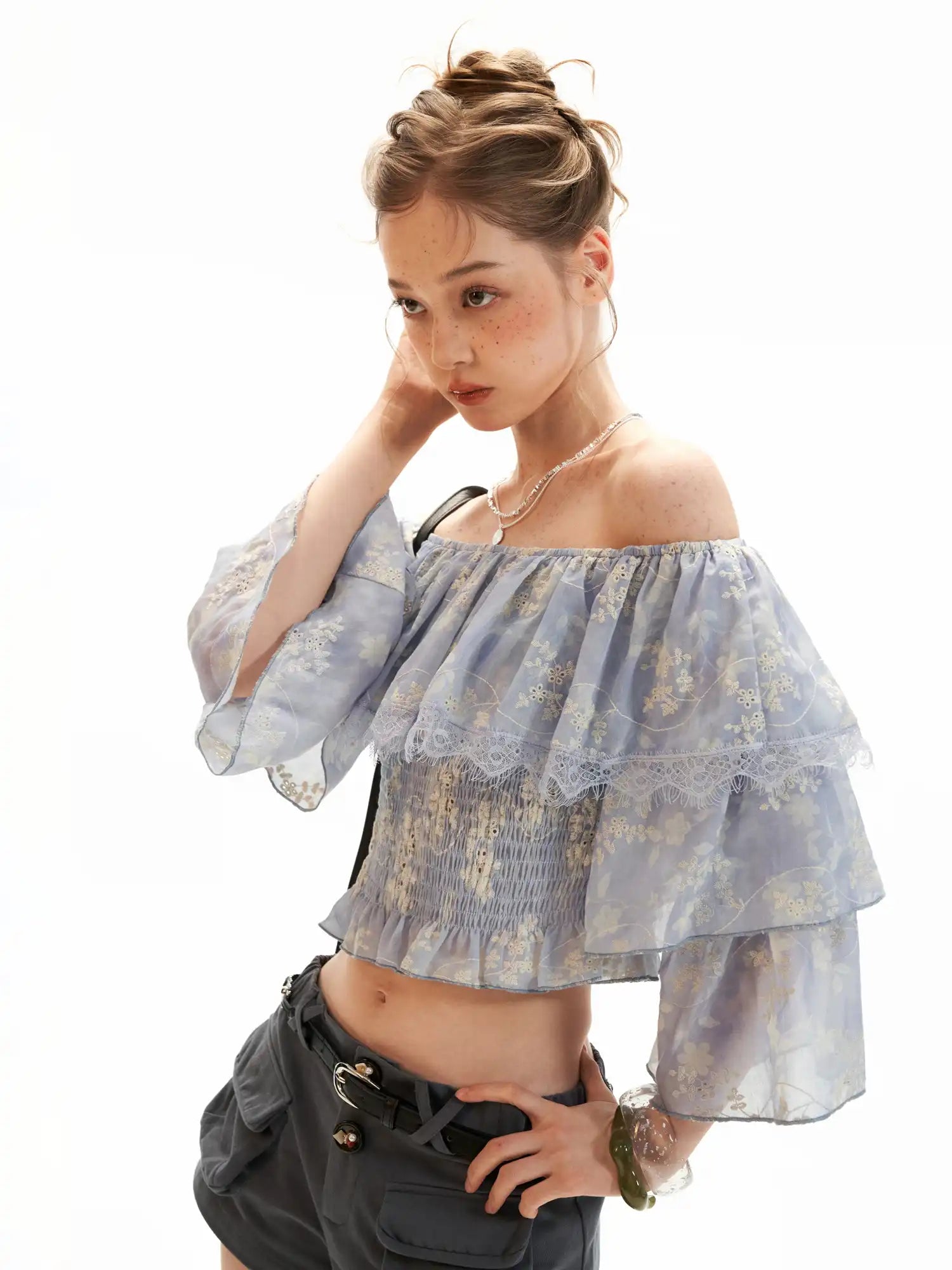 MAMC Off-Shoulder Embroidered Crop Top | Canton Collective