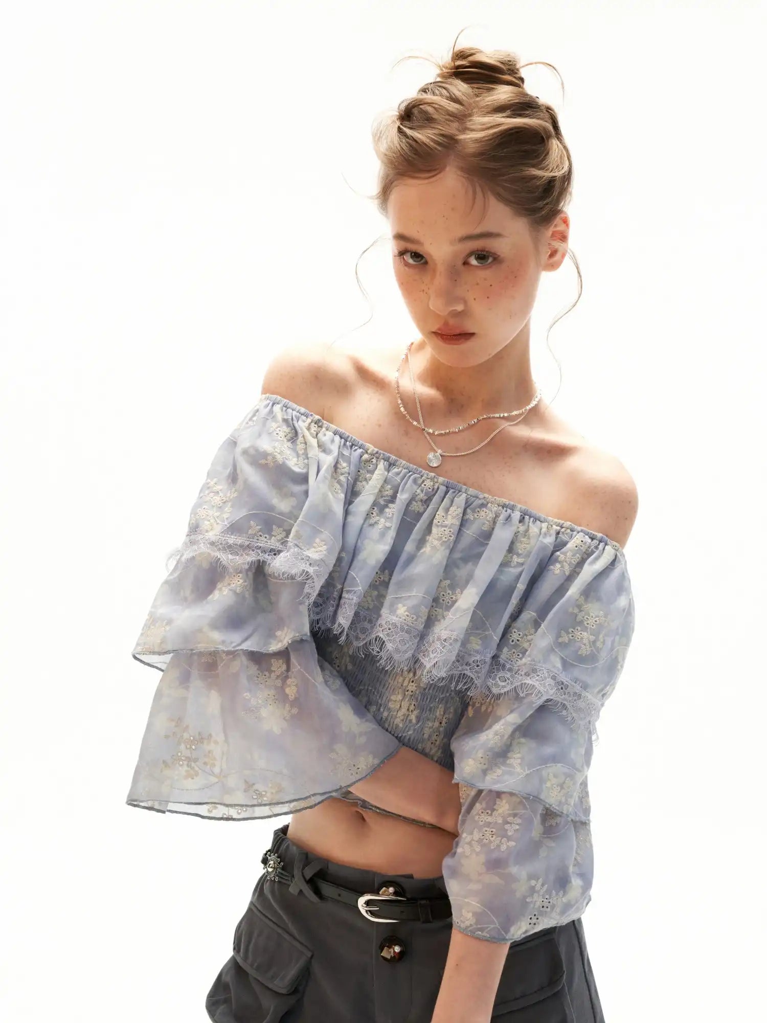 MAMC Off-Shoulder Embroidered Crop Top | Canton Collective